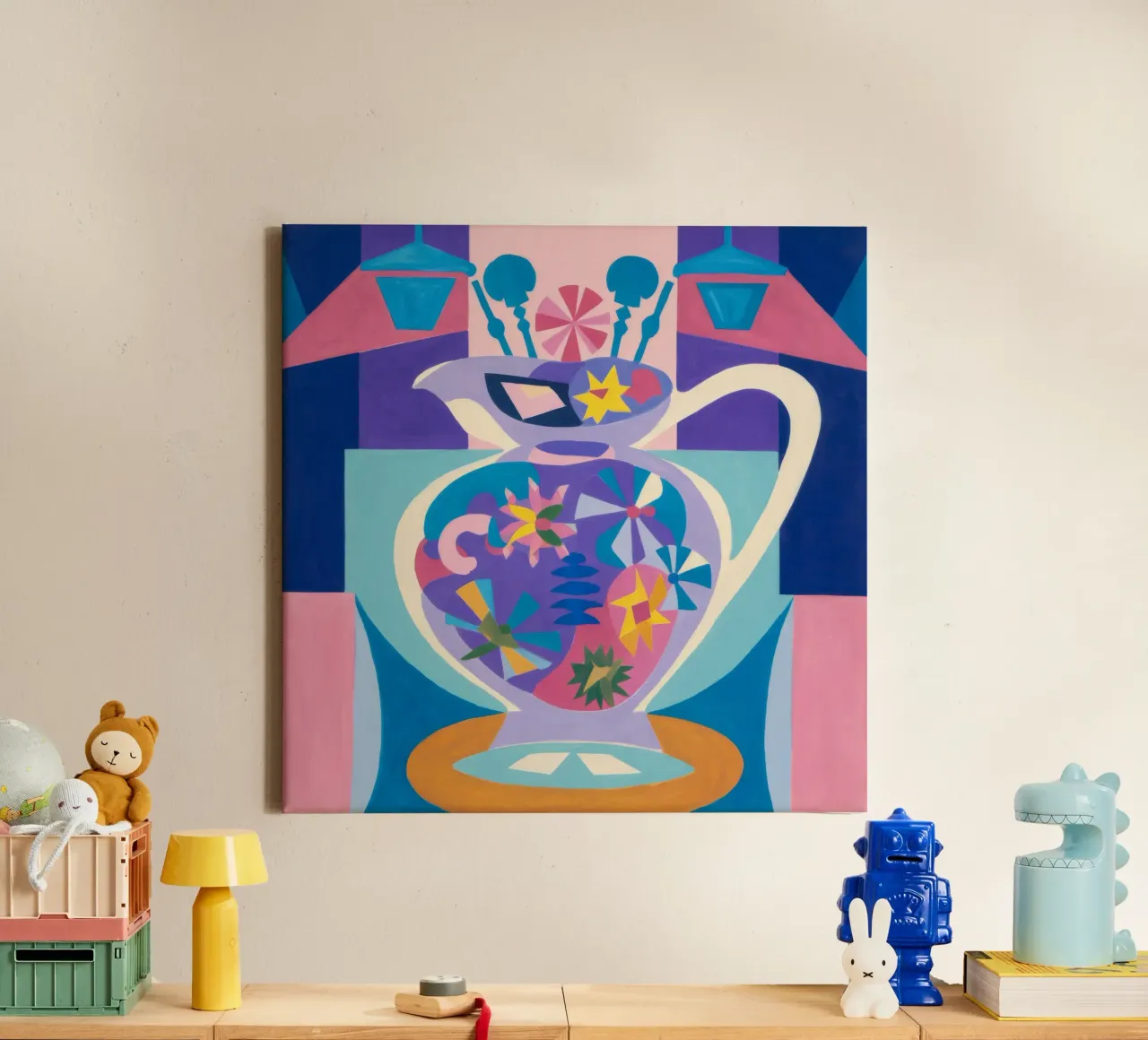 Abstract Teapot Bloom canvas with Floater frame by Haven Mirage