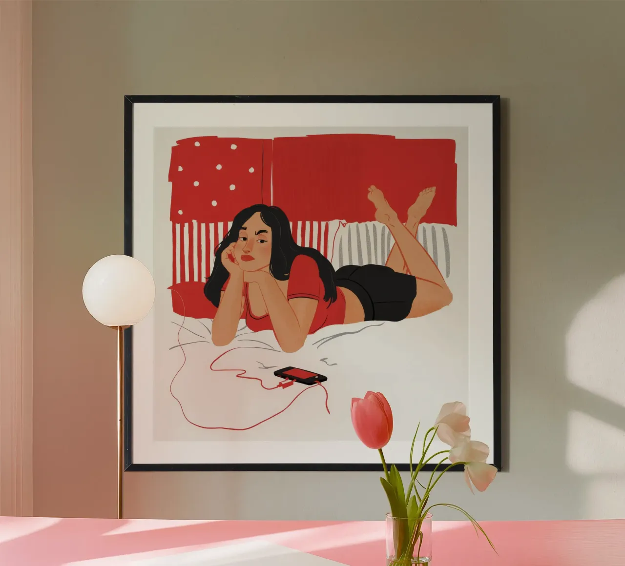 Melodie di Red Reverie poster con telaio in legno da Haven Mirage