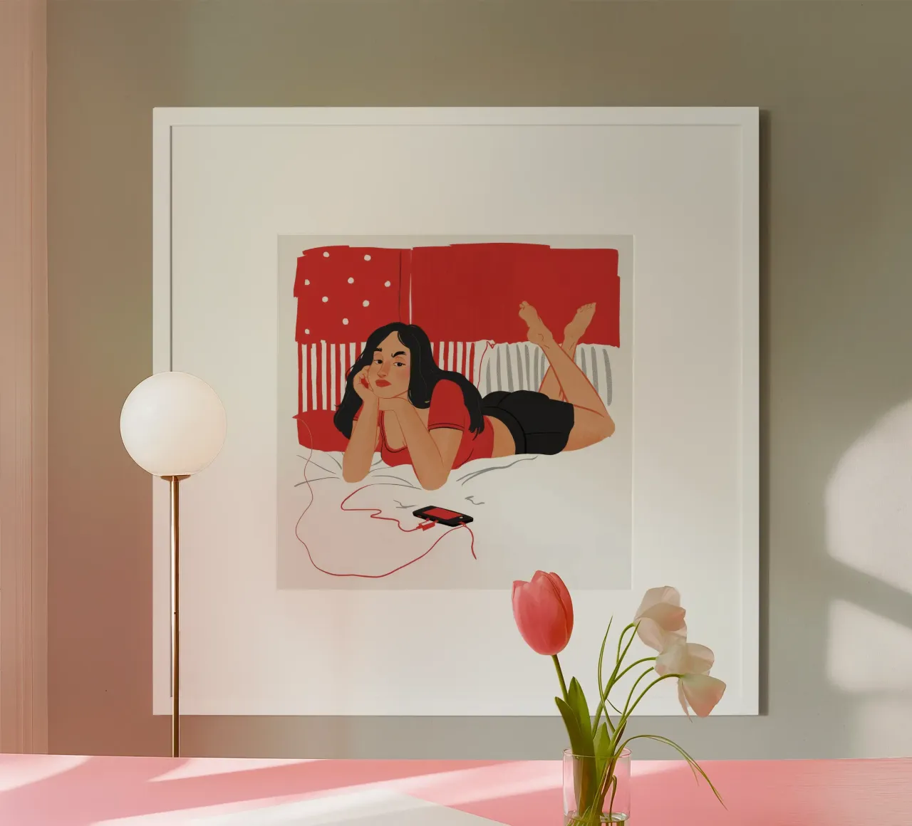 Melodie di Red Reverie poster con telaio in legno da Haven Mirage