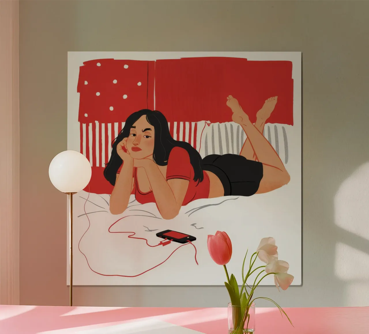 Melodie di Red Reverie poster con telaio in legno da Haven Mirage