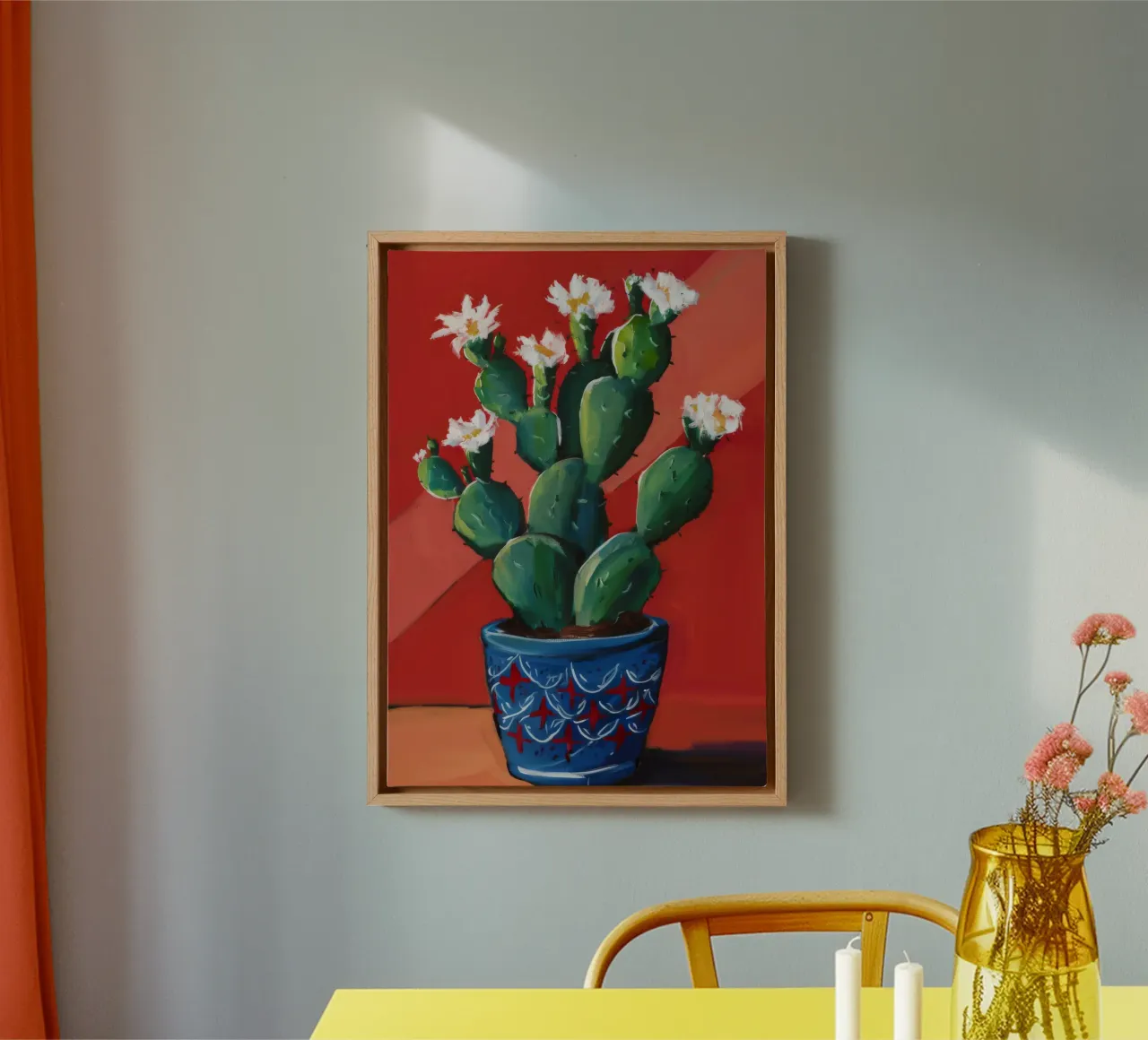Cactus Bloom Boldness canvas with Floater frame by Chroma Haven