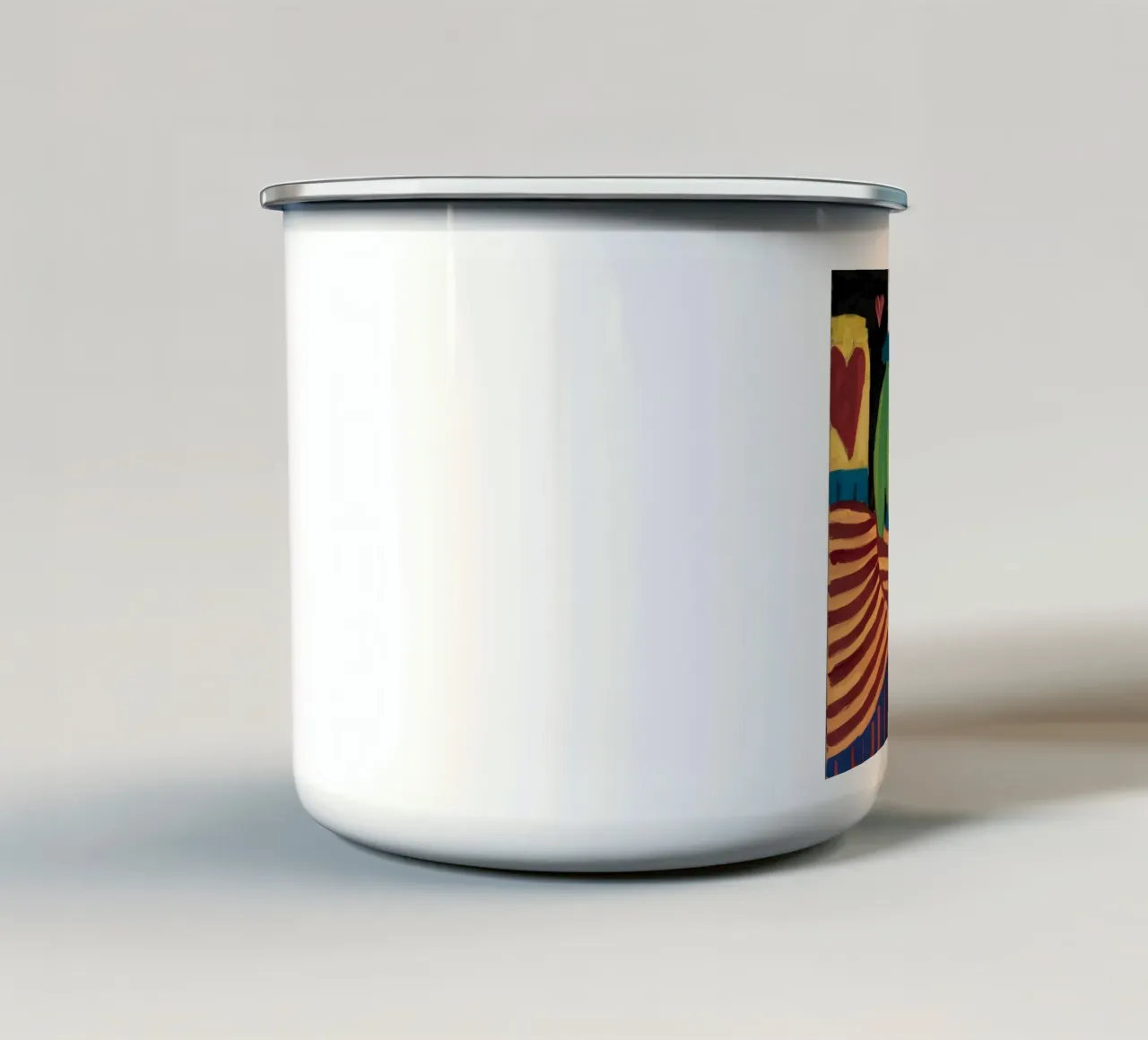 Abstracte hartstrijder emaille mok van Chroma Haven