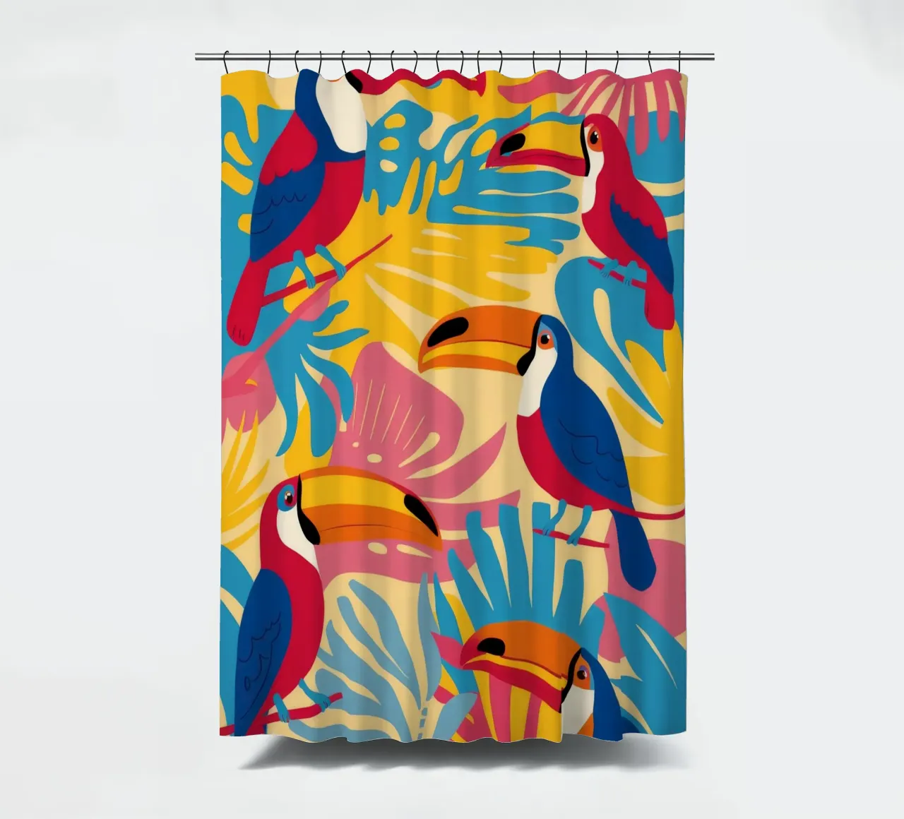 Toucan Jungle Gathering shower curtain by Haven Mirage