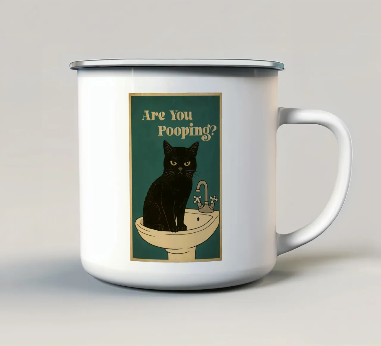 Gatto da bagno - Stai facendo la cacca? tazza in smalto da Alfred Funny