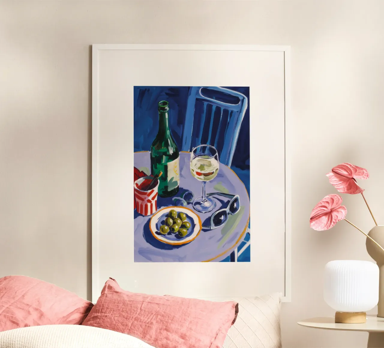 Abend-Olivenwein Poster mit Aluminium Rahmen von Paez Harmony