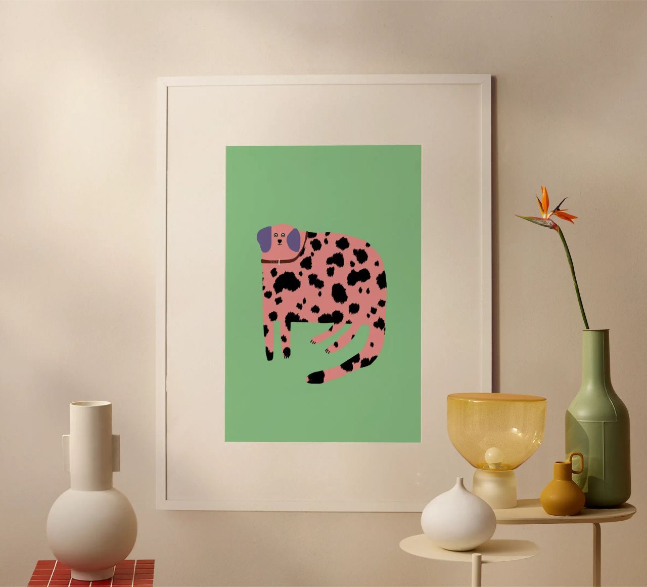 Pink Dalmatian poster by Lora O'Callaghan