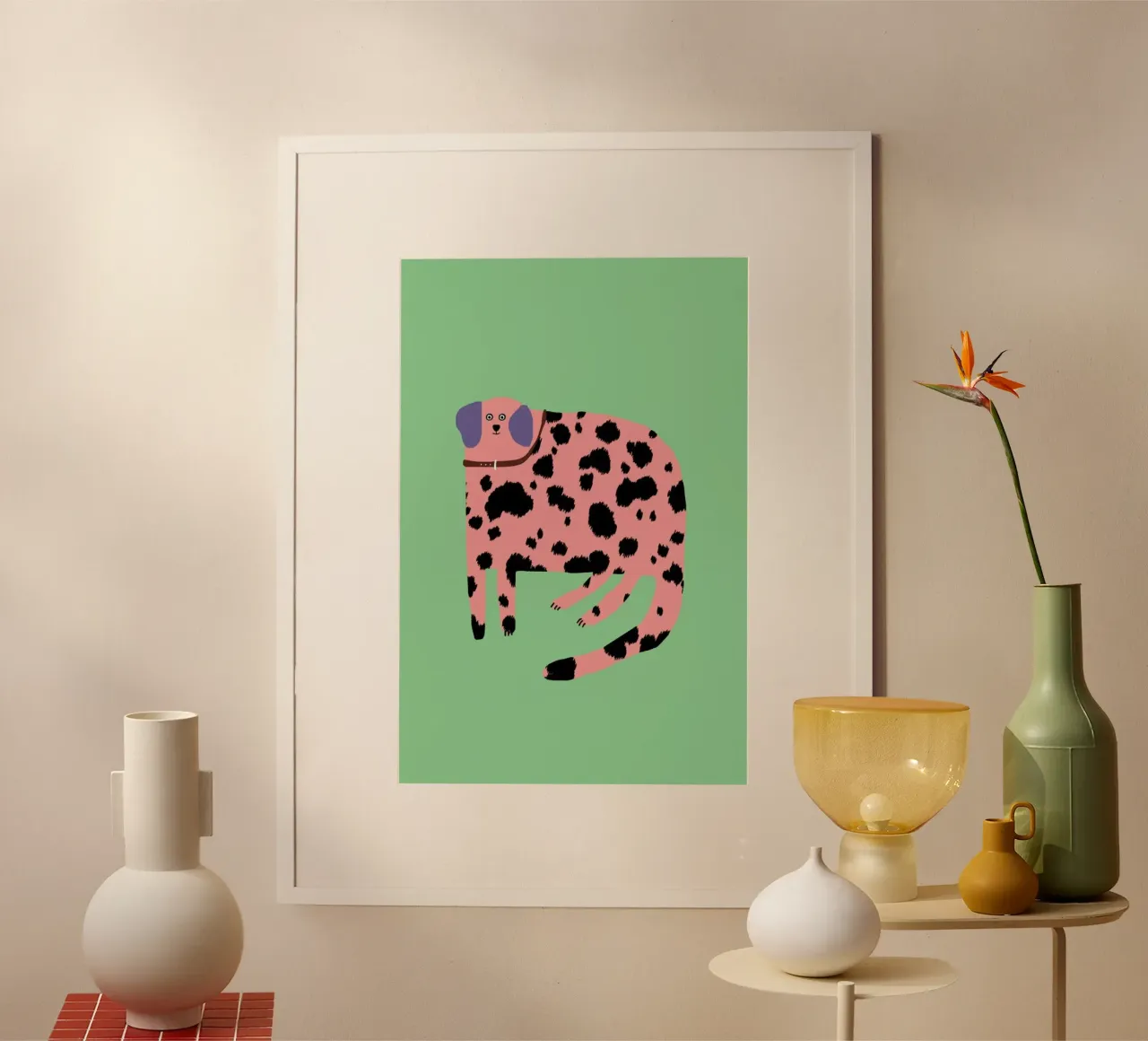 Pink Dalmatian poster con telaio in plastica da Lora O'Callaghan