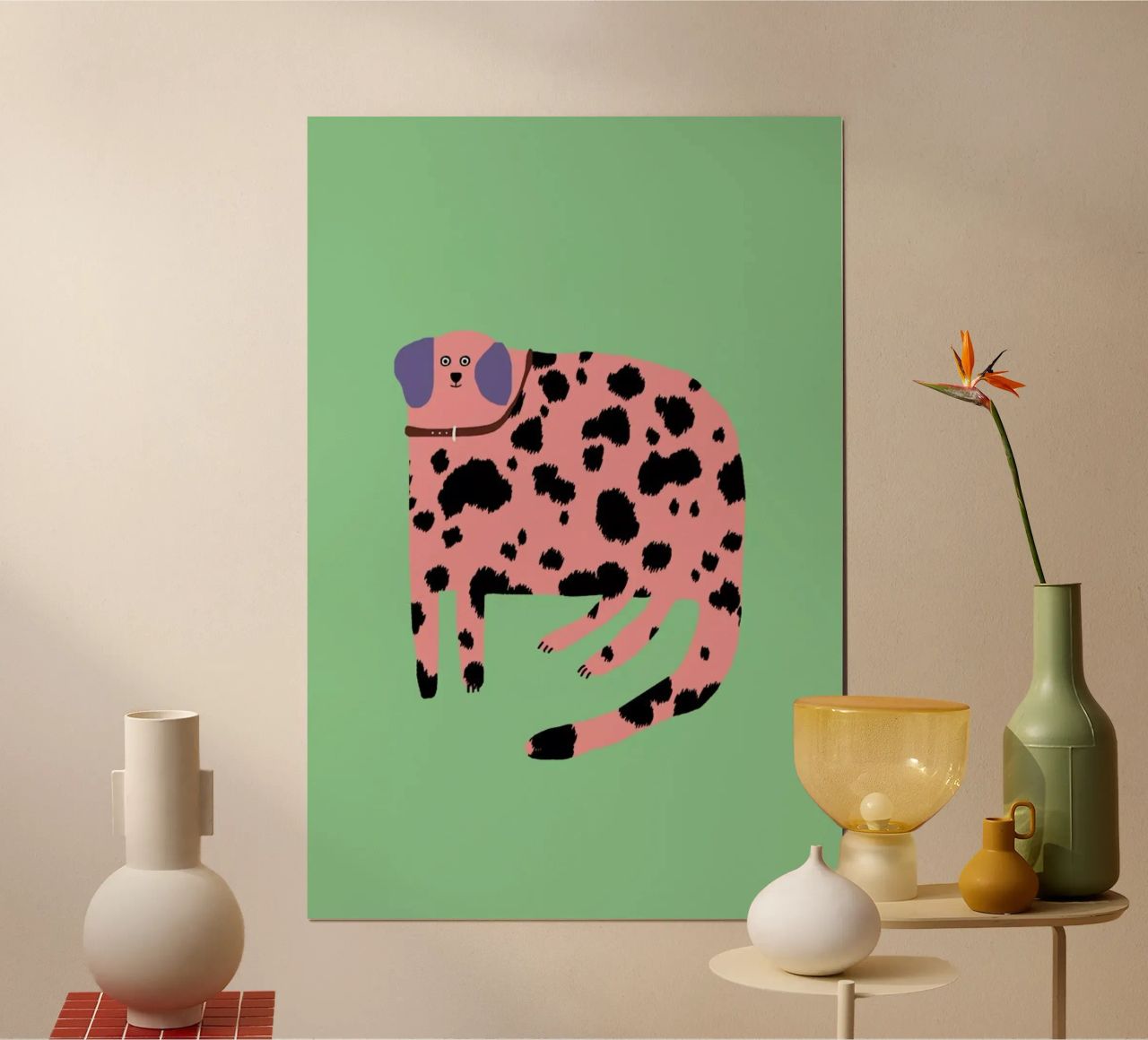 Pink Dalmatian poster by Lora O'Callaghan