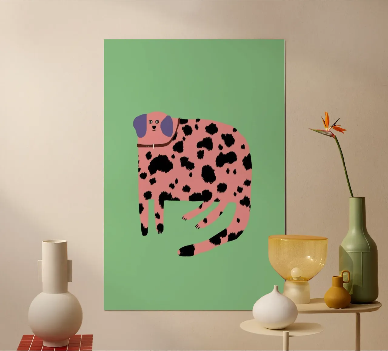 Pink Dalmatian poster con telaio in plastica da Lora O'Callaghan