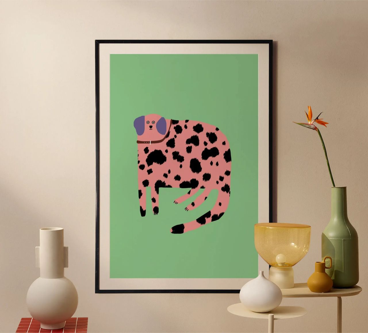 Pink Dalmatian poster by Lora O'Callaghan