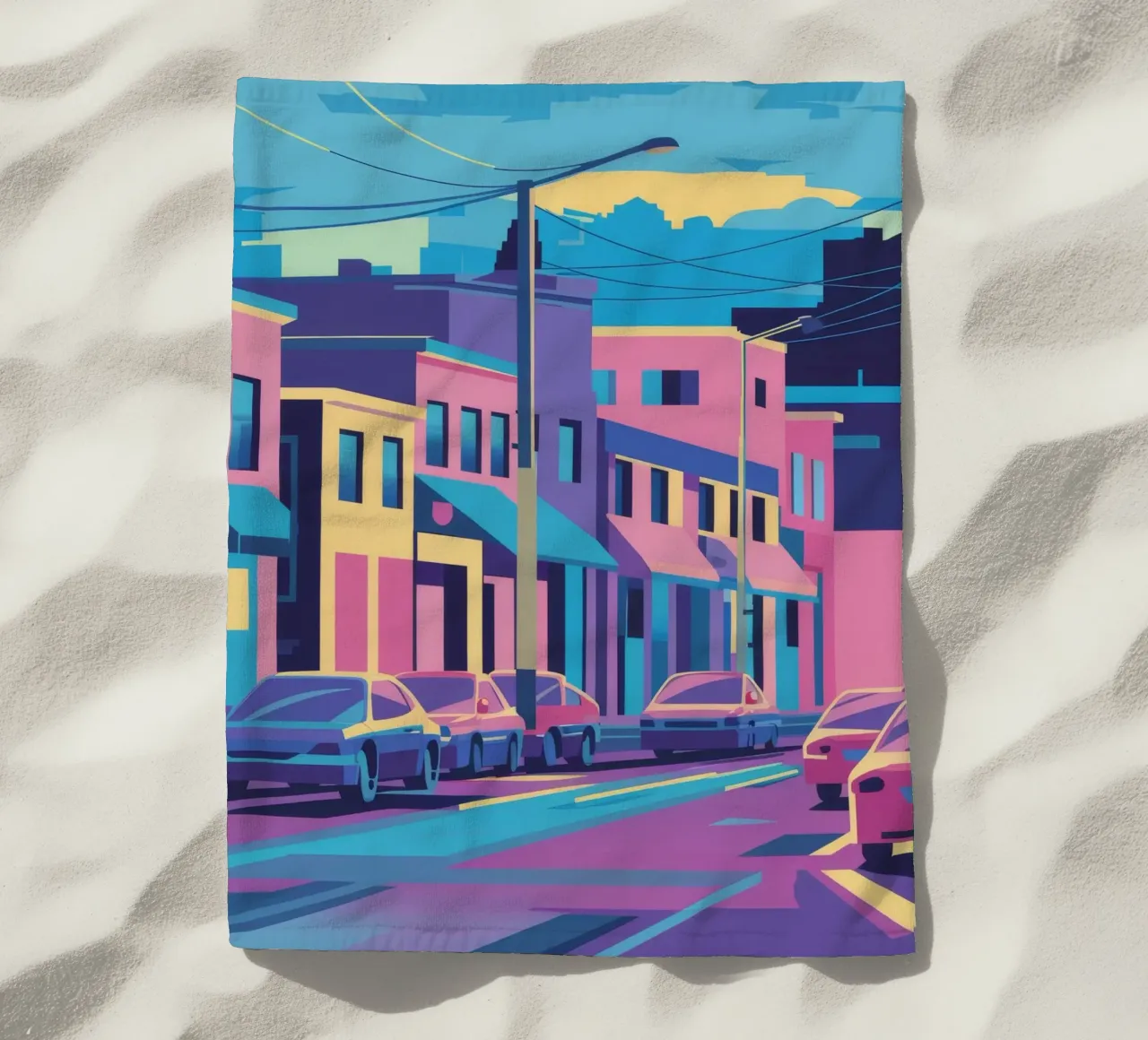 Sunset Street Hues beach towel by Chroma Haven