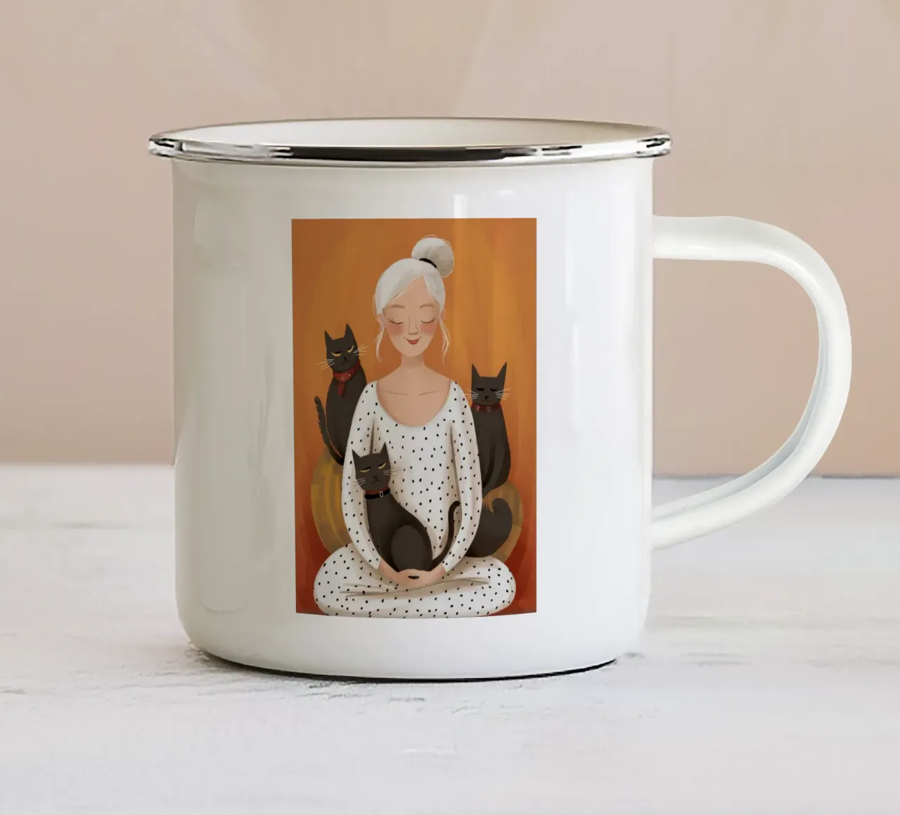 Coccole serene per i gatti tazza in smalto da Chroma Haven