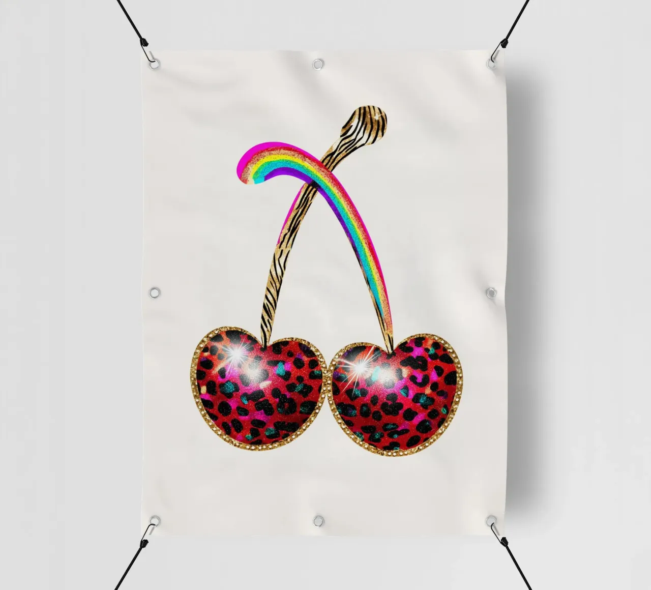 Ciliegie strass con leo telo in pvc da Carinaprint