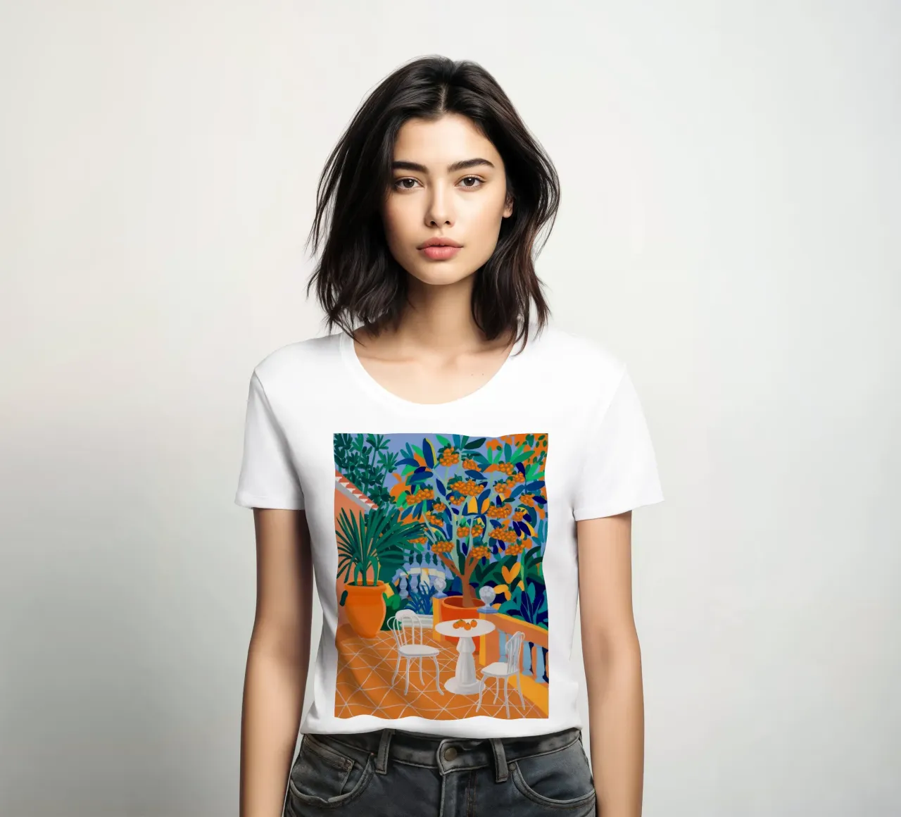 Orange Grove Cafe women's fitted t-shirt by Chroma Haven