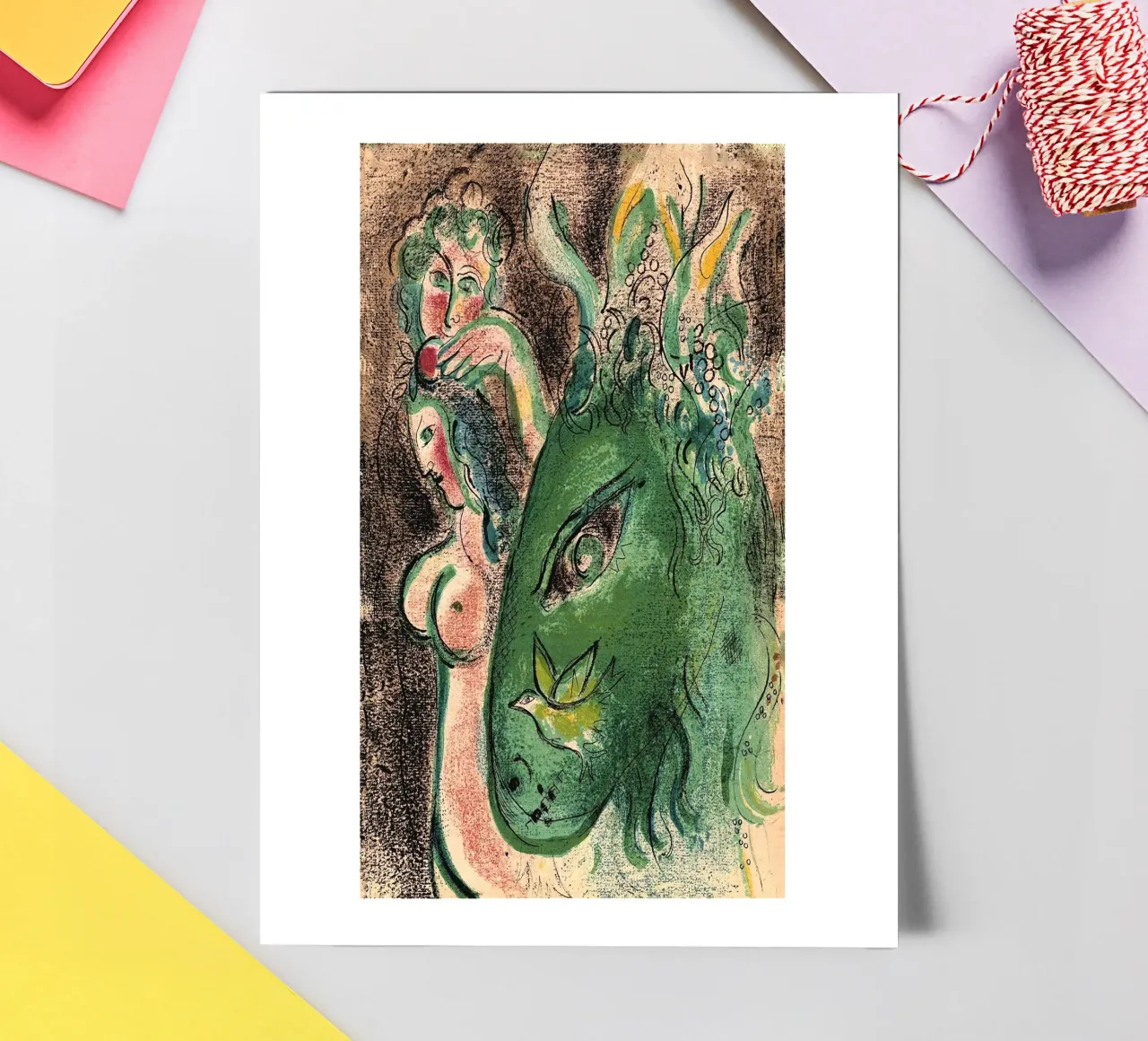 Marc Chagall Paradis avec âne vert, lithographie originale planche autocollant de MC Exhebition