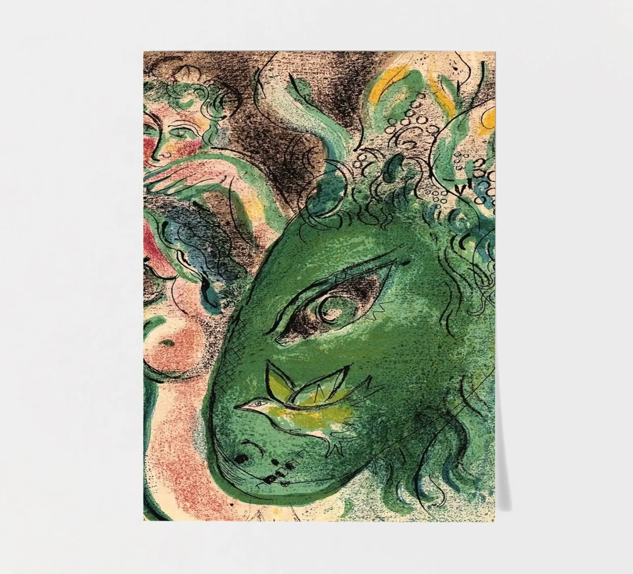 Marc Chagall Paradis avec âne vert, lithographie originale planche autocollant de MC Exhebition