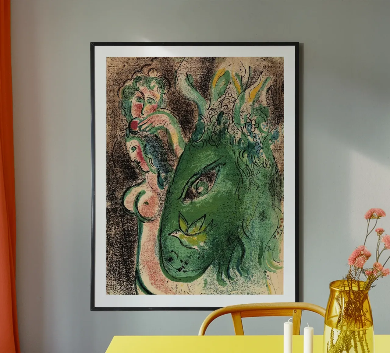 Marc Chagall Paradis avec âne vert, lithographie originale hahnemühle de MC Exhebition