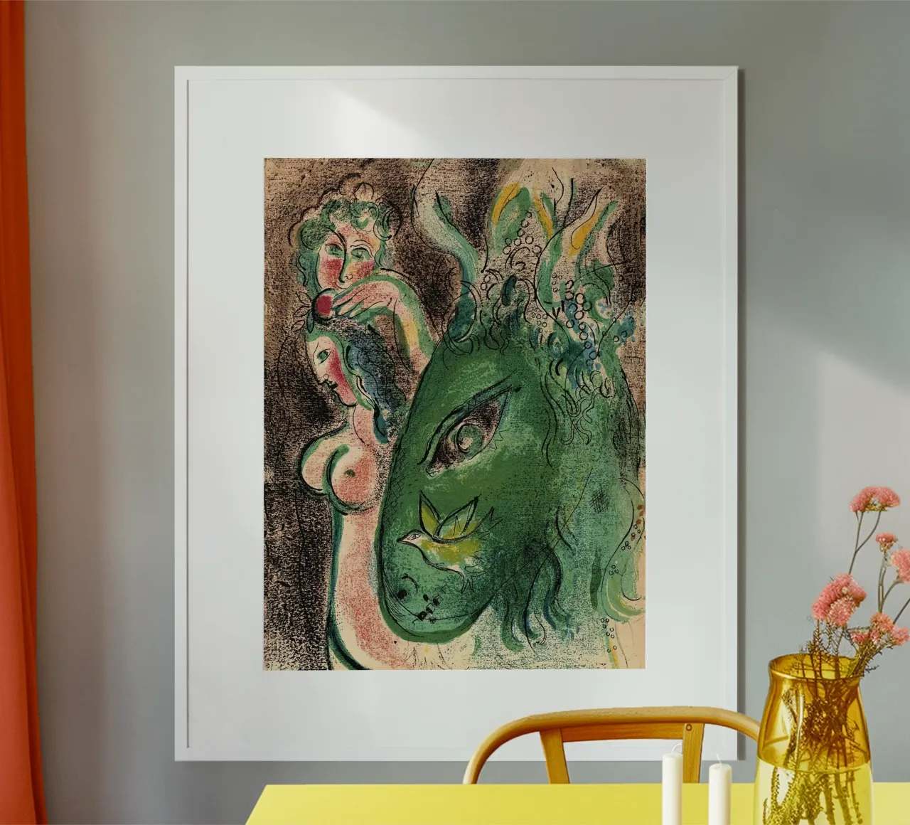 Marc Chagall Paradis avec âne vert, lithographie originale hahnemühle de MC Exhebition
