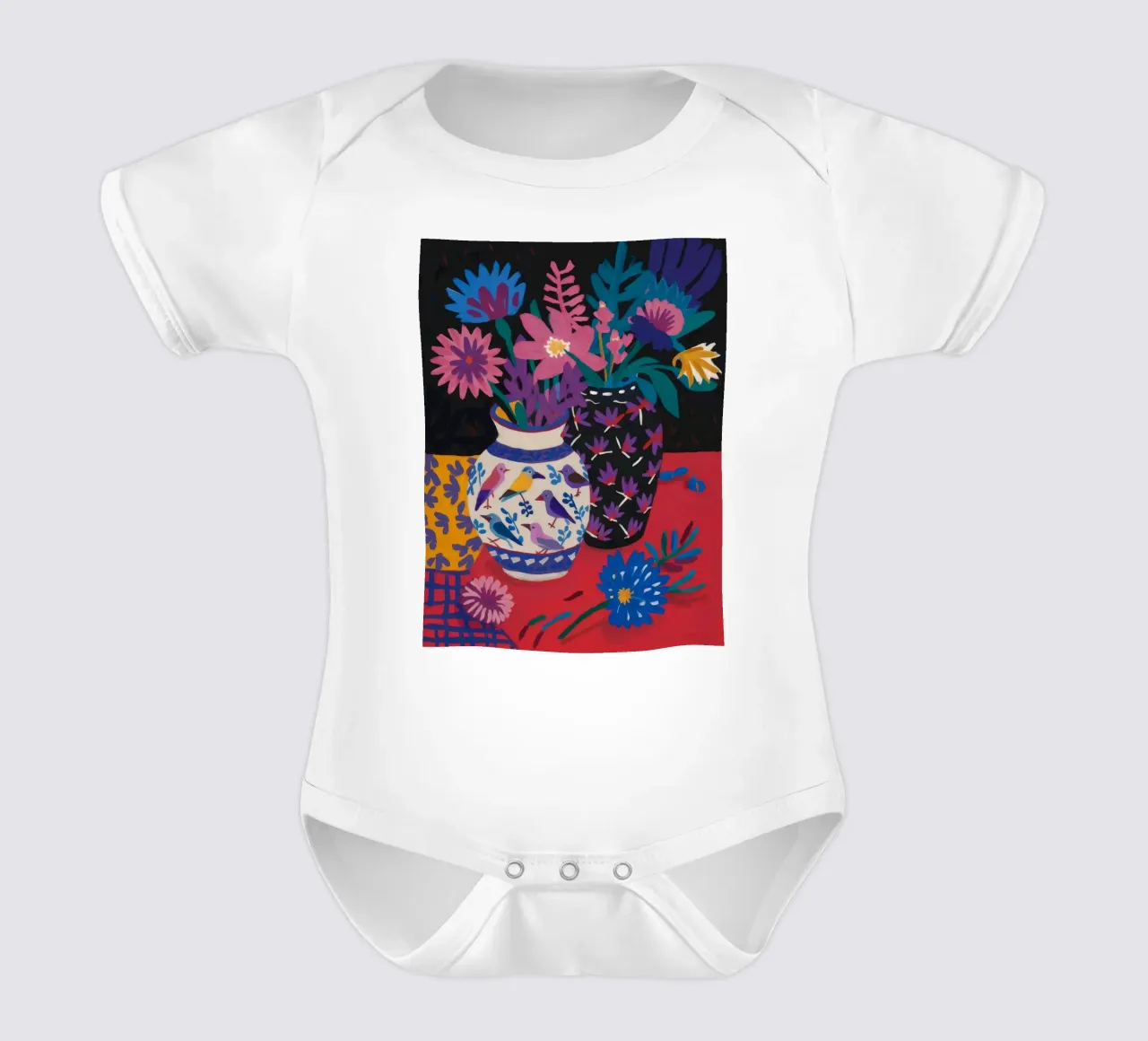 Midnight Bloom Vase short-sleeve baby romper by Paez Harmony