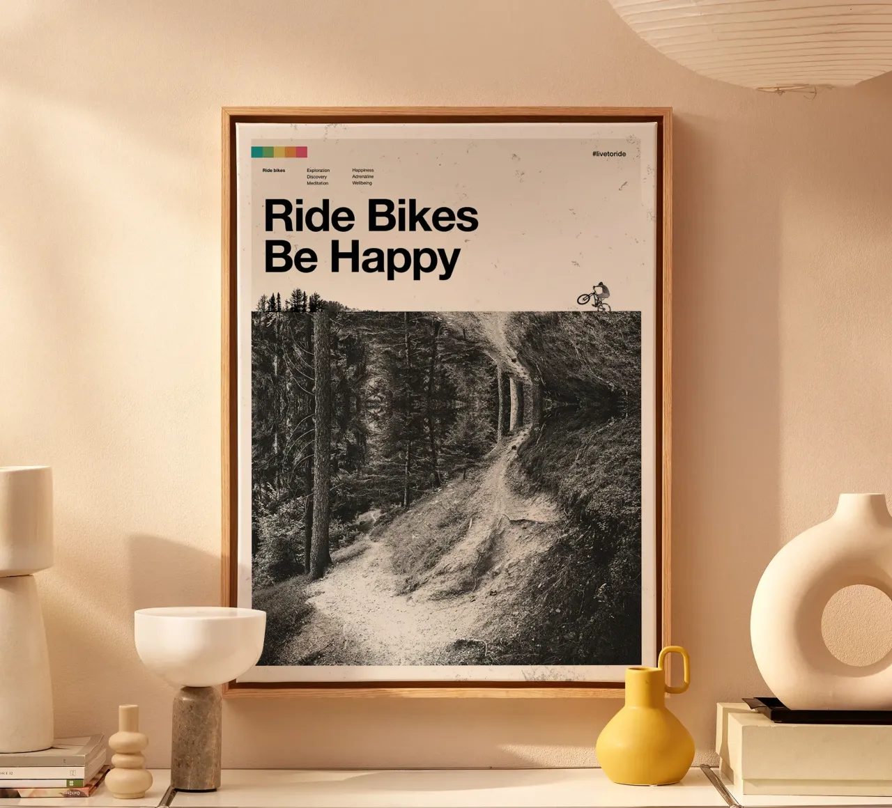 Cycling Print - Ride Bikes Be Happy canvas with Floater frame by Classicprint