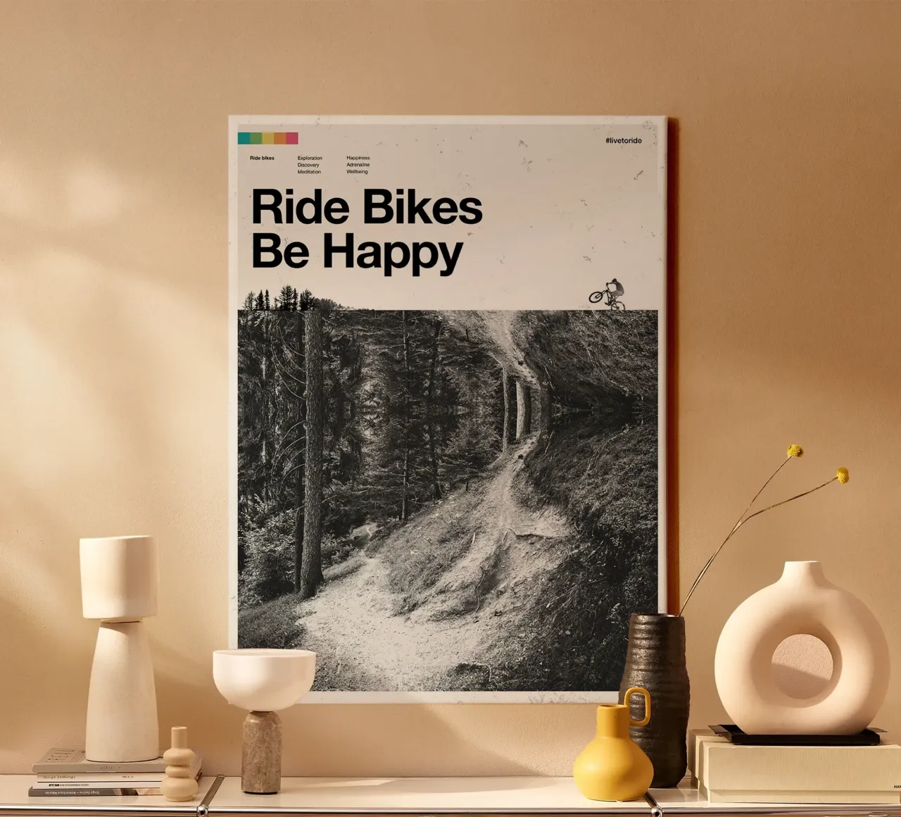 Cycling Print - Ride Bikes Be Happy canvas with Floater frame by Classicprint