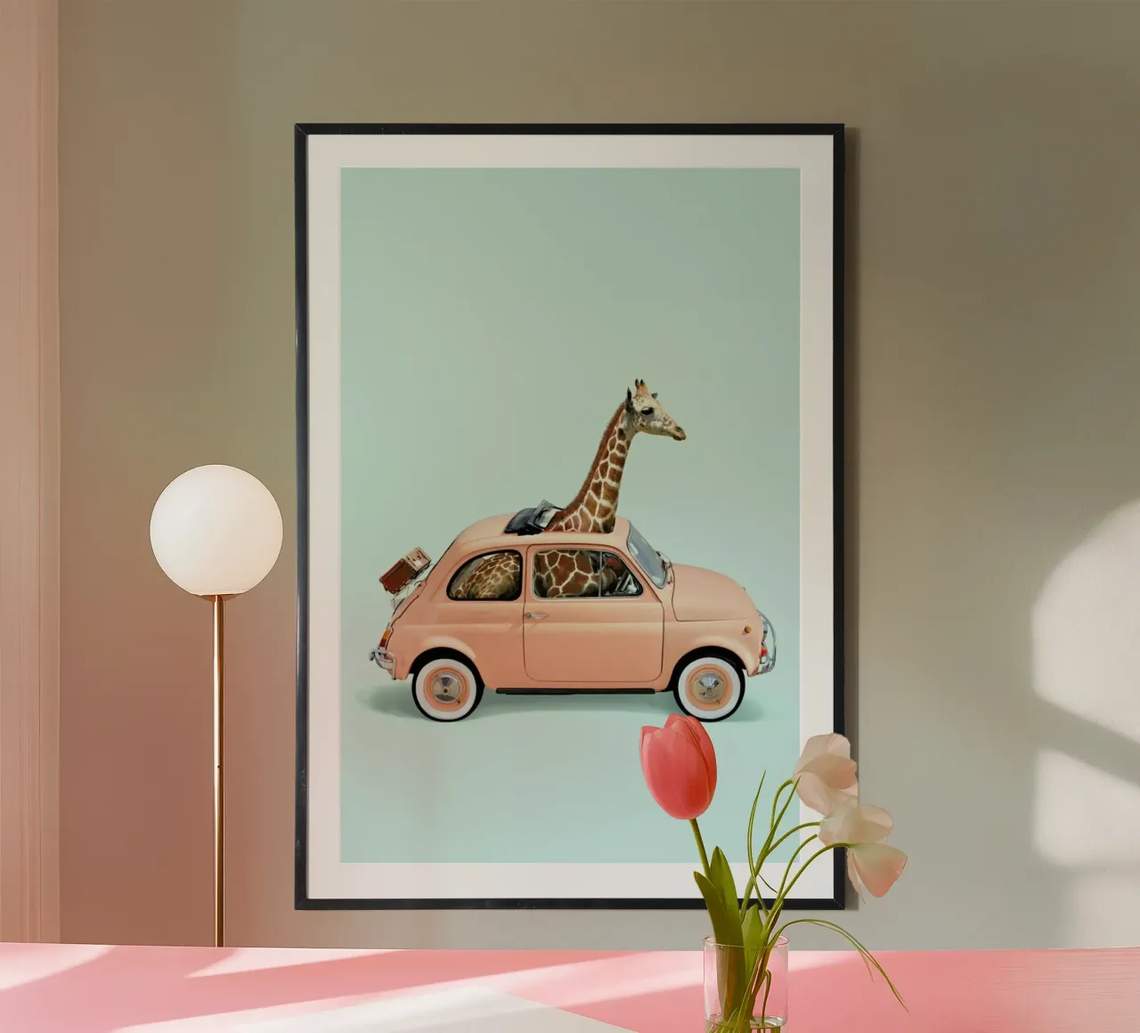 Giraffe Car carta hahnemühle da Paul Fuentes Design