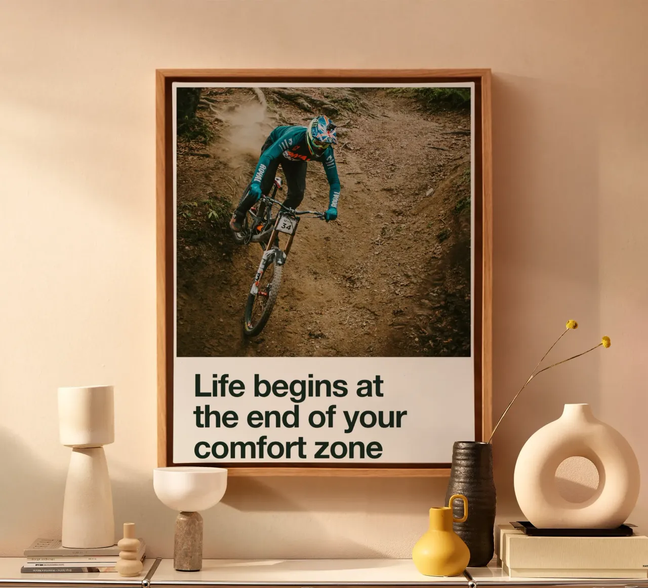 Cycling Print - Life Begins At The End Of Your Comfort Zone canvas with Floater frame by Classicprint