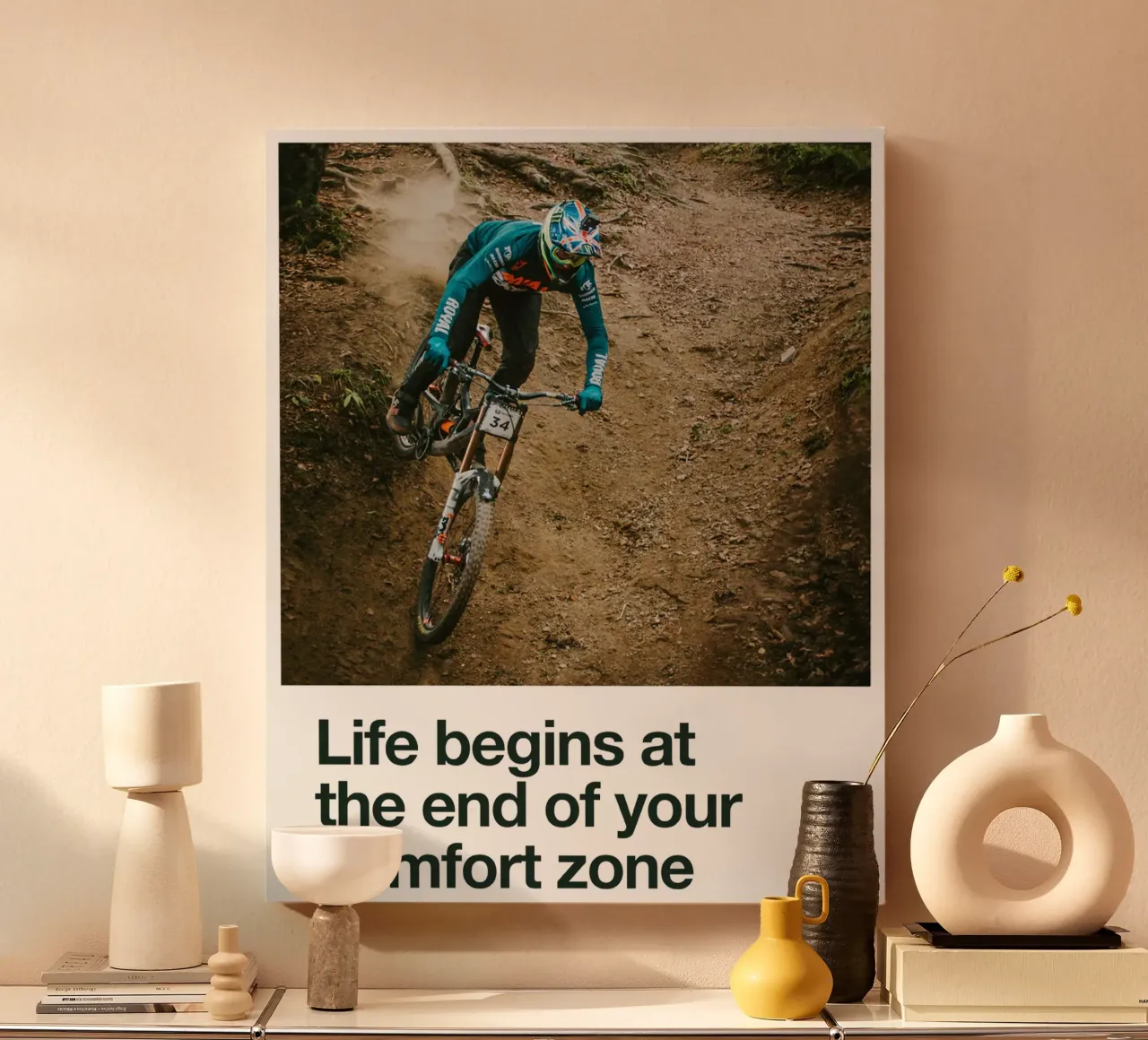Cycling Print - Life Begins At The End Of Your Comfort Zone canvas with Floater frame by Classicprint