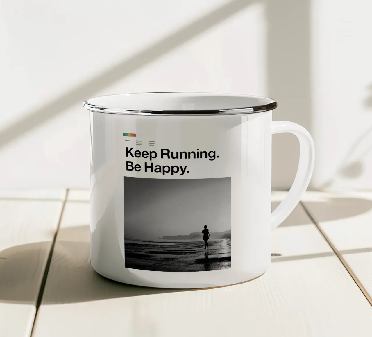 Poster Keep Running Be Happy tazza in smalto da Classicprint