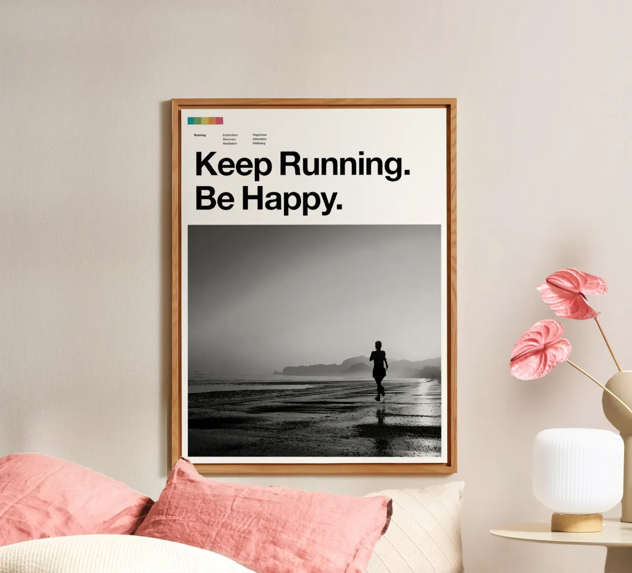 Poster Keep Running Be Happy alluminio dibond da Classicprint