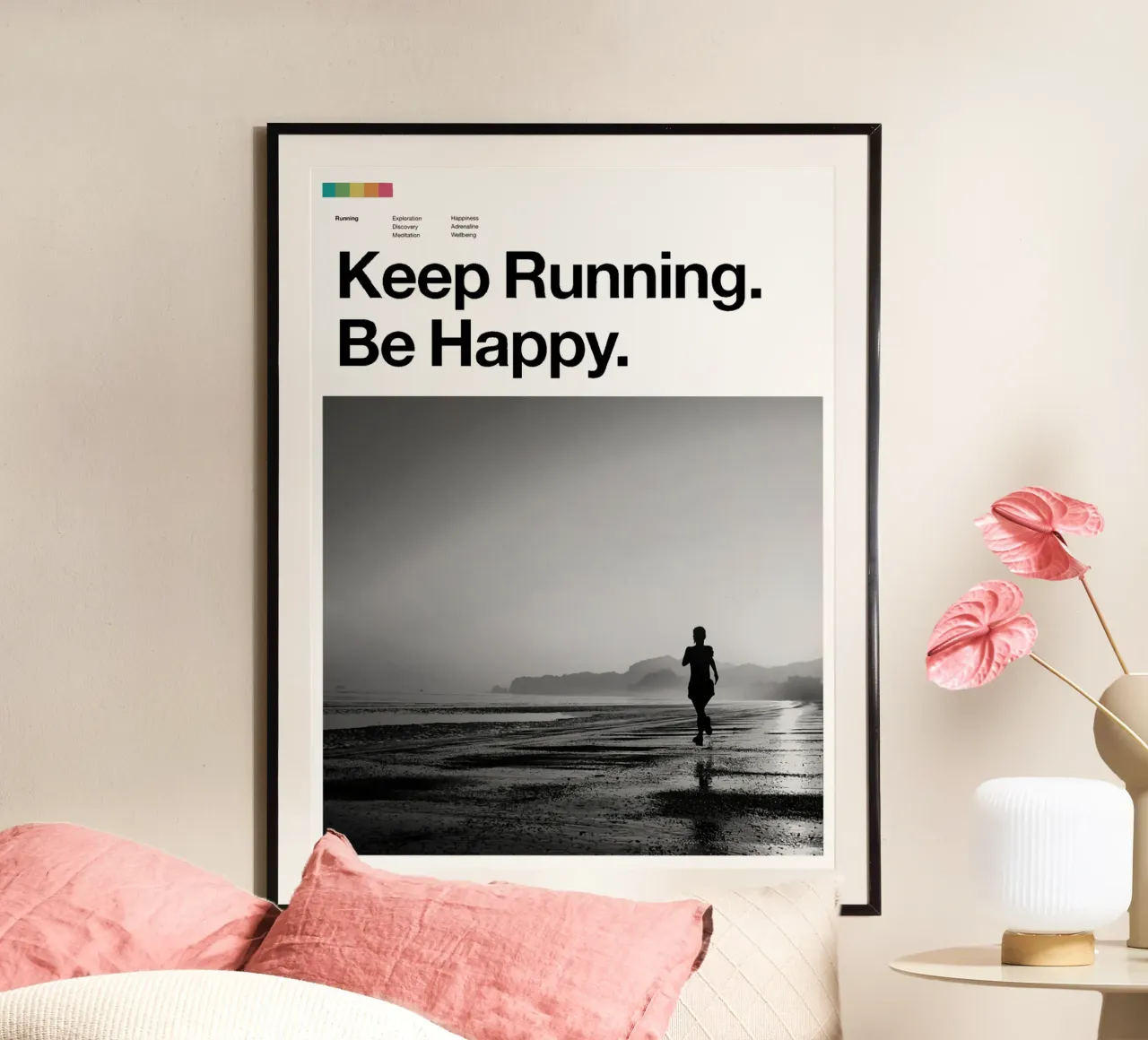 Poster Keep Running Be Happy carta hahnemühle da Classicprint