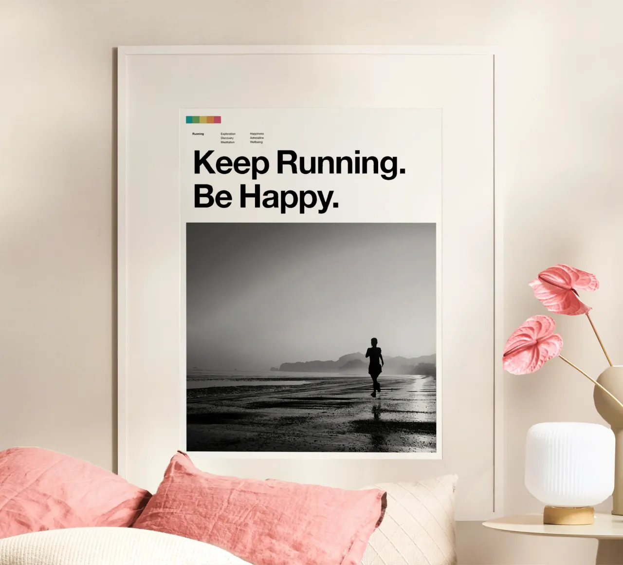 Poster Keep Running Be Happy carta hahnemühle da Classicprint