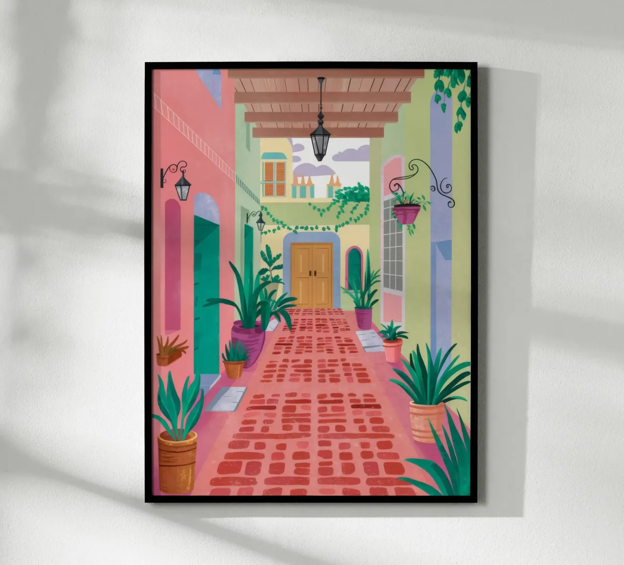 Cortile Sentiero dei pappagalli poster con telaio in plastica da Paez Harmony