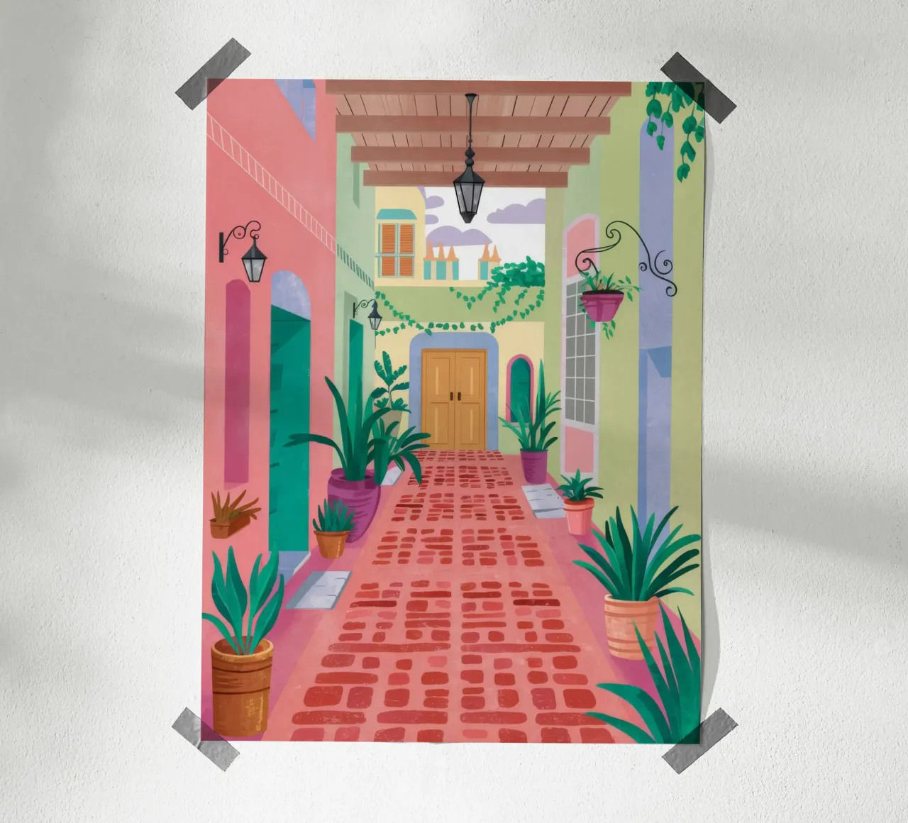 Cortile Sentiero dei pappagalli poster con telaio in plastica da Paez Harmony