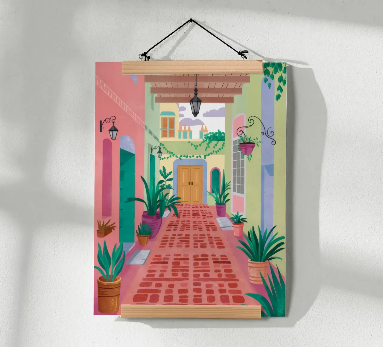 Cortile Sentiero dei pappagalli poster con telaio in plastica da Paez Harmony