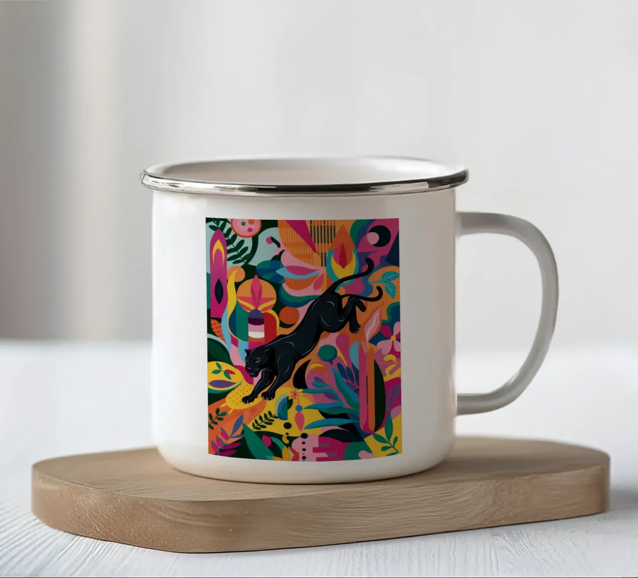 La caccia ai fiori della pantera tazza in smalto da Paez Harmony