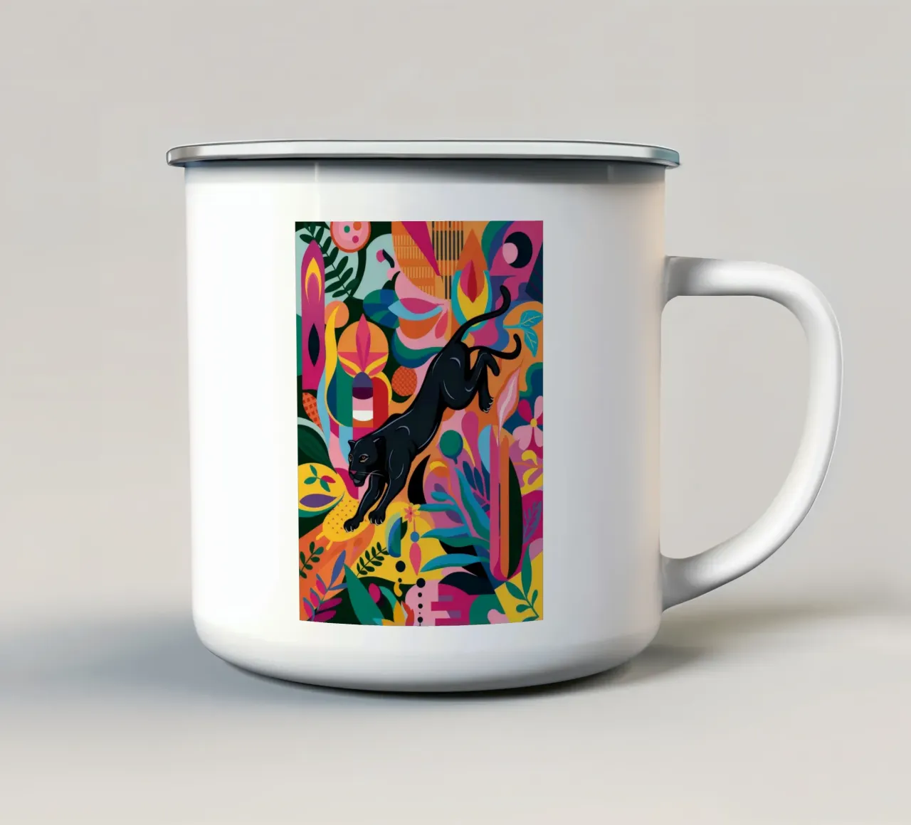 La caccia ai fiori della pantera tazza in smalto da Paez Harmony