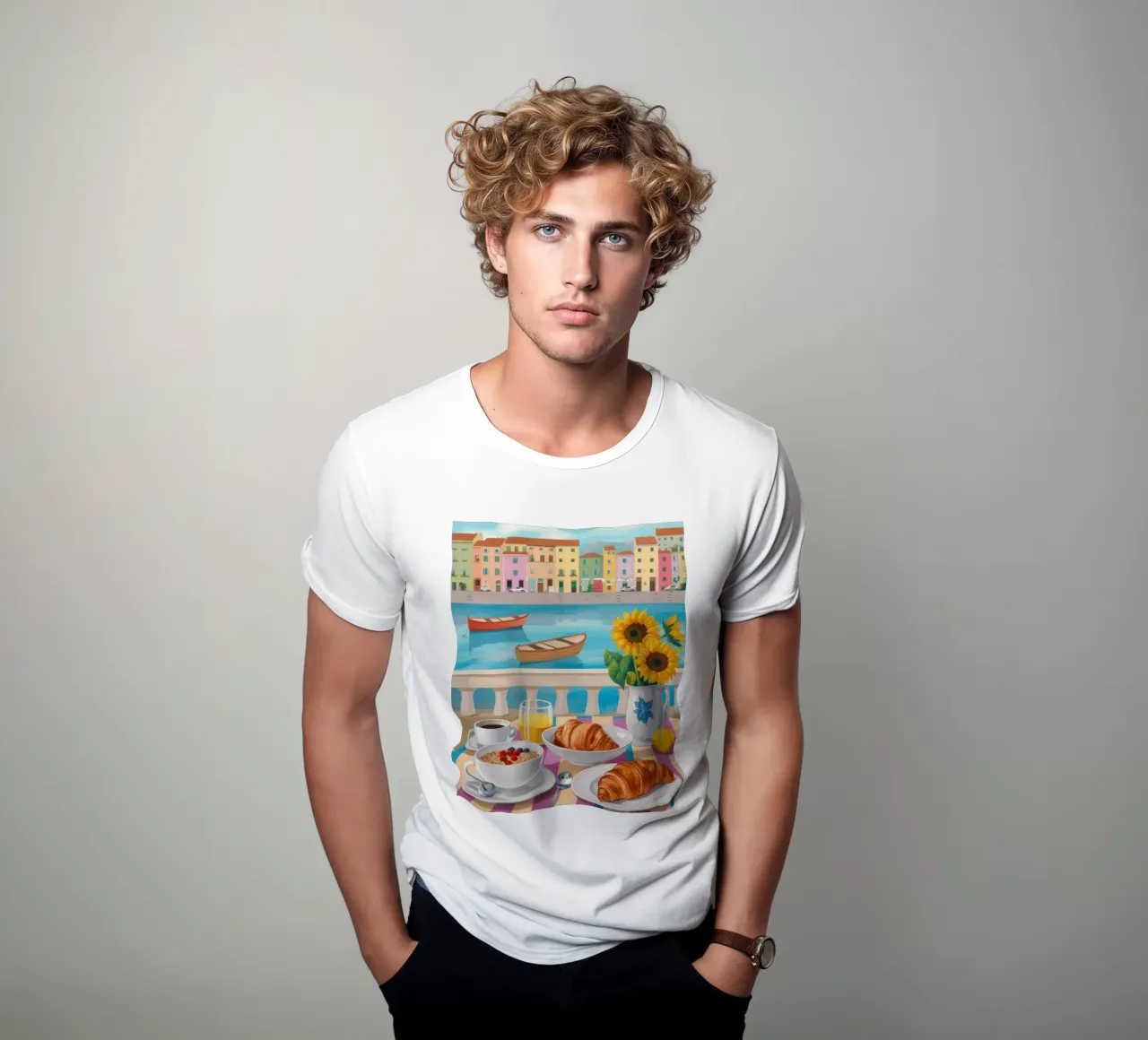 Terrazza per la colazione con vista sul mare t-shirt da Paez Harmony