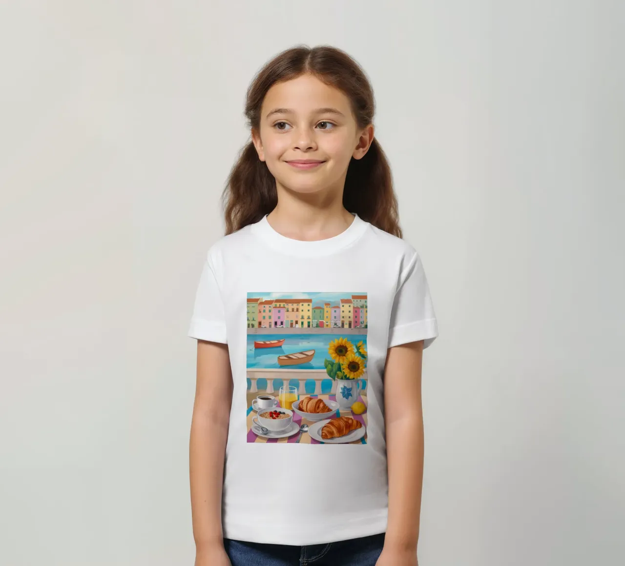 Terrasse du petit-déjeuner avec vue sur la mer t-shirt enfant de Paez Harmony