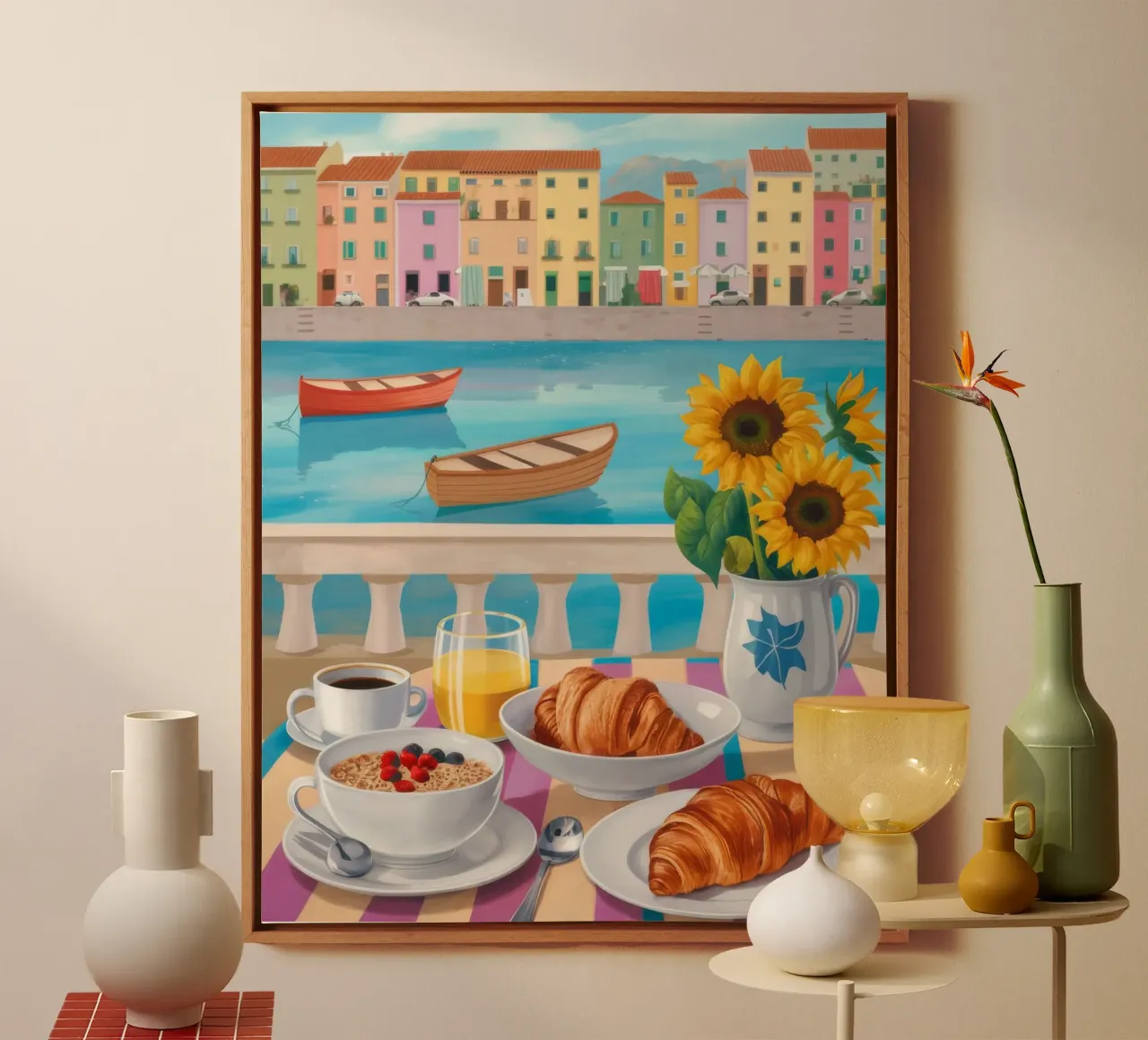 Terrazza per la colazione con vista sul mare tela con Cornice a cassetta da Paez Harmony
