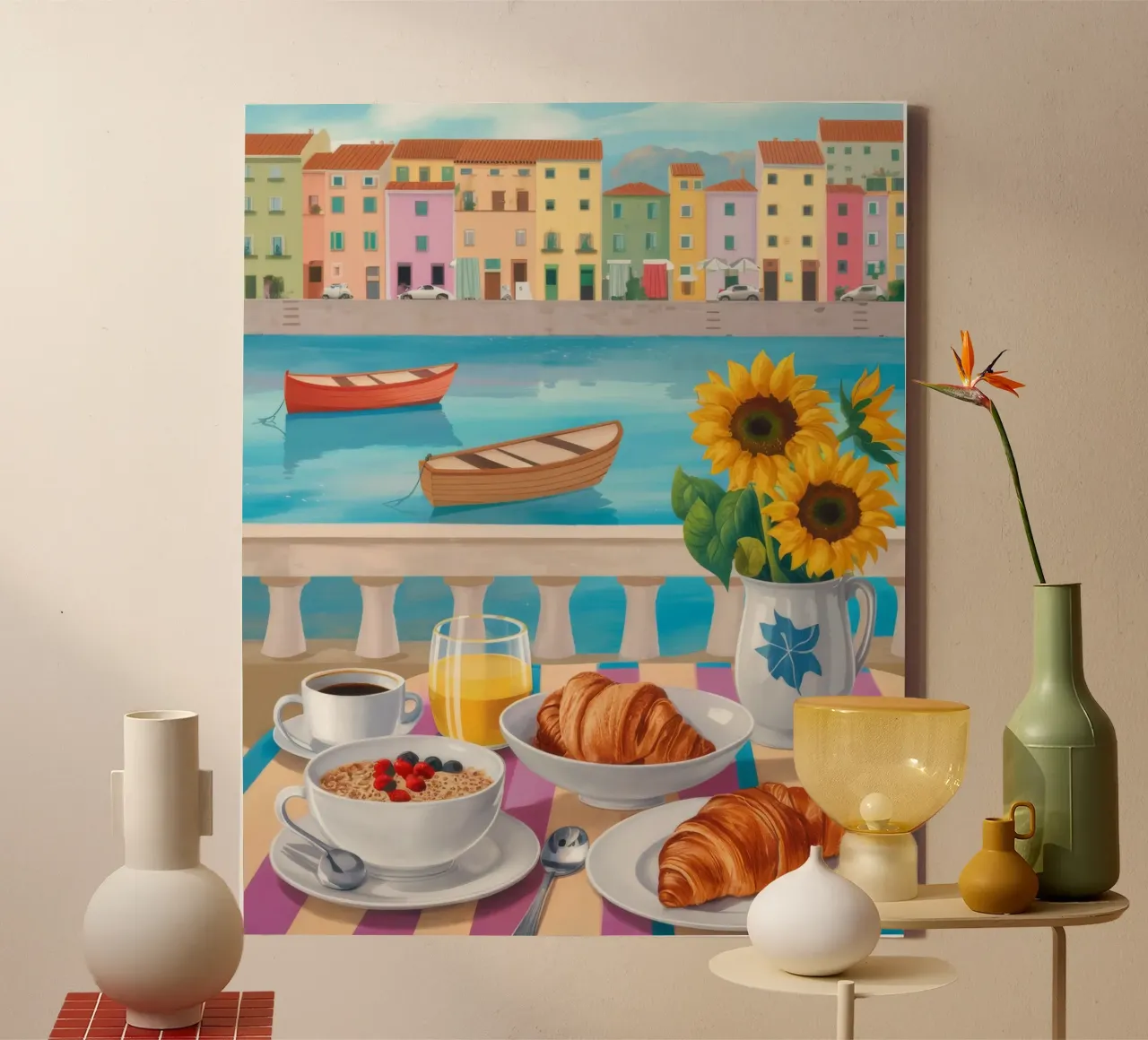 Terrazza per la colazione con vista sul mare tela con Cornice a cassetta da Paez Harmony