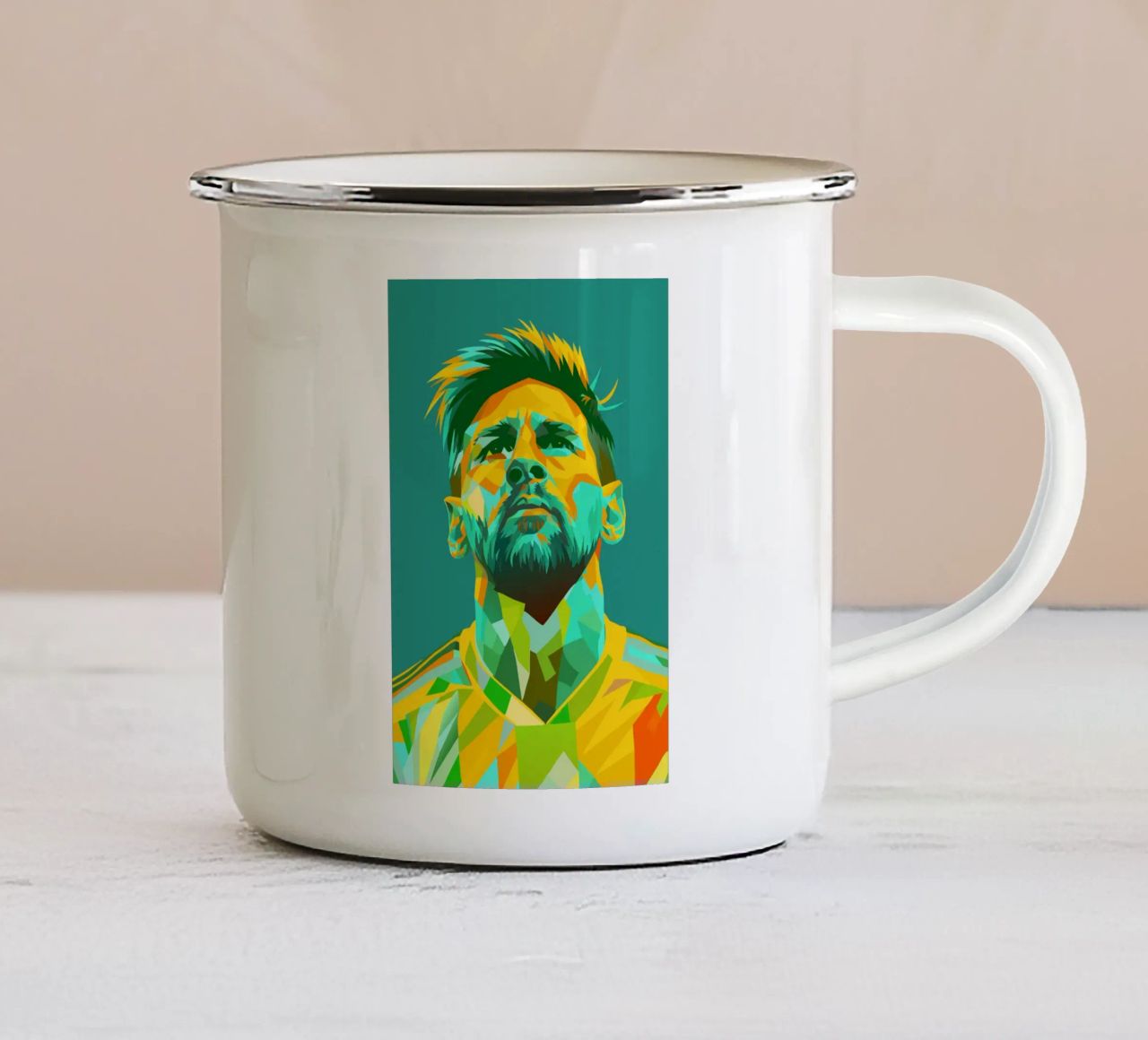 lionel messi retro pop art wpap tazza in smalto da aiswa