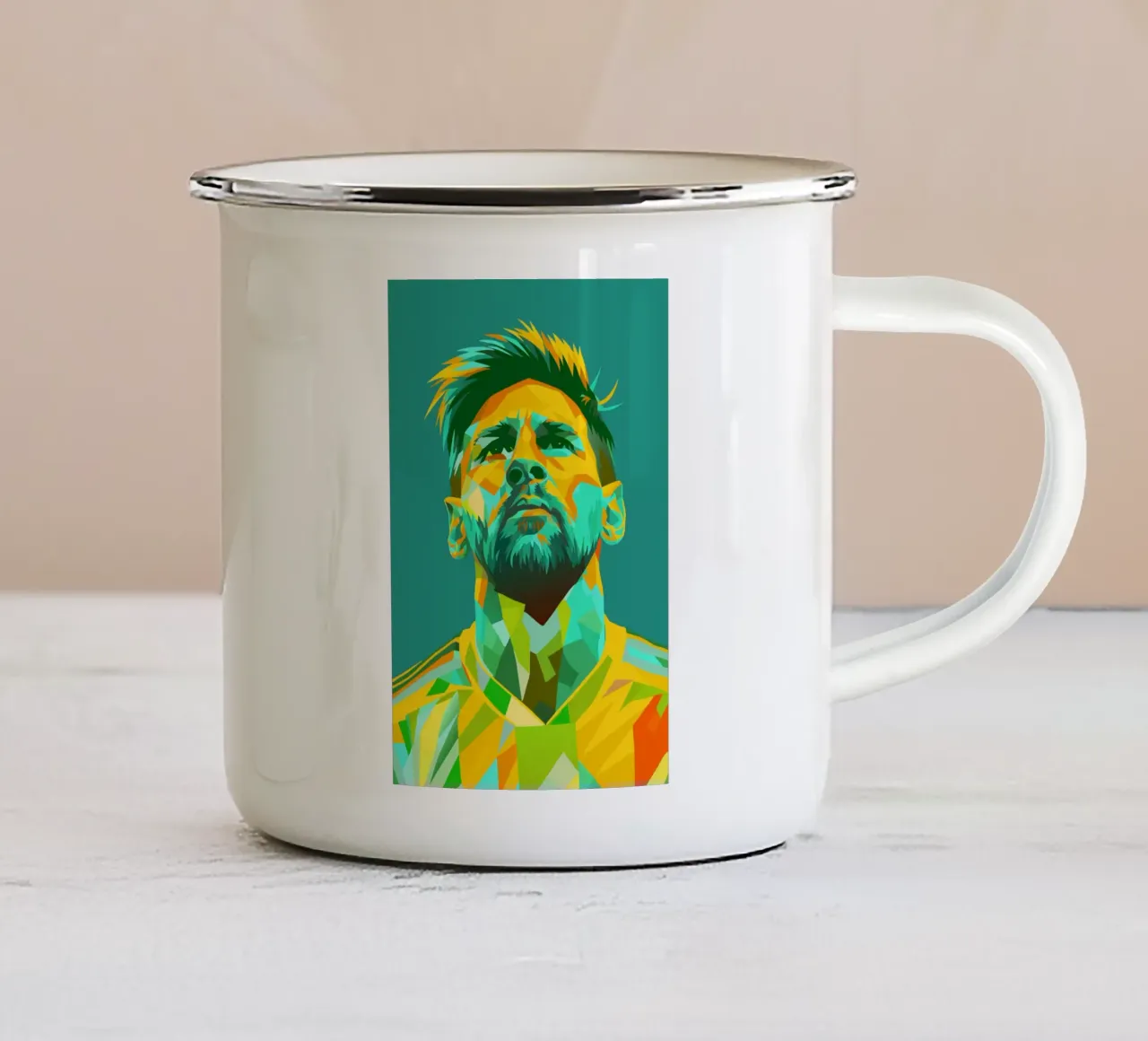 lionel messi retro pop art wpap enamel mug by aiswa