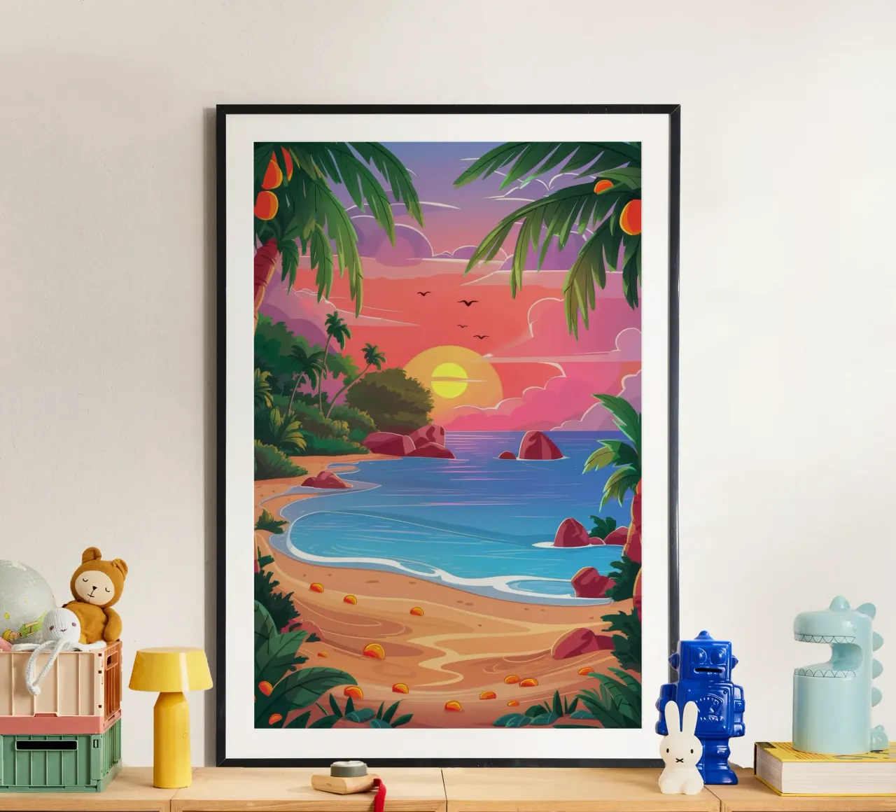 Sunset Beach Tranquilidad poster con marco de aluminio de Paez Harmony