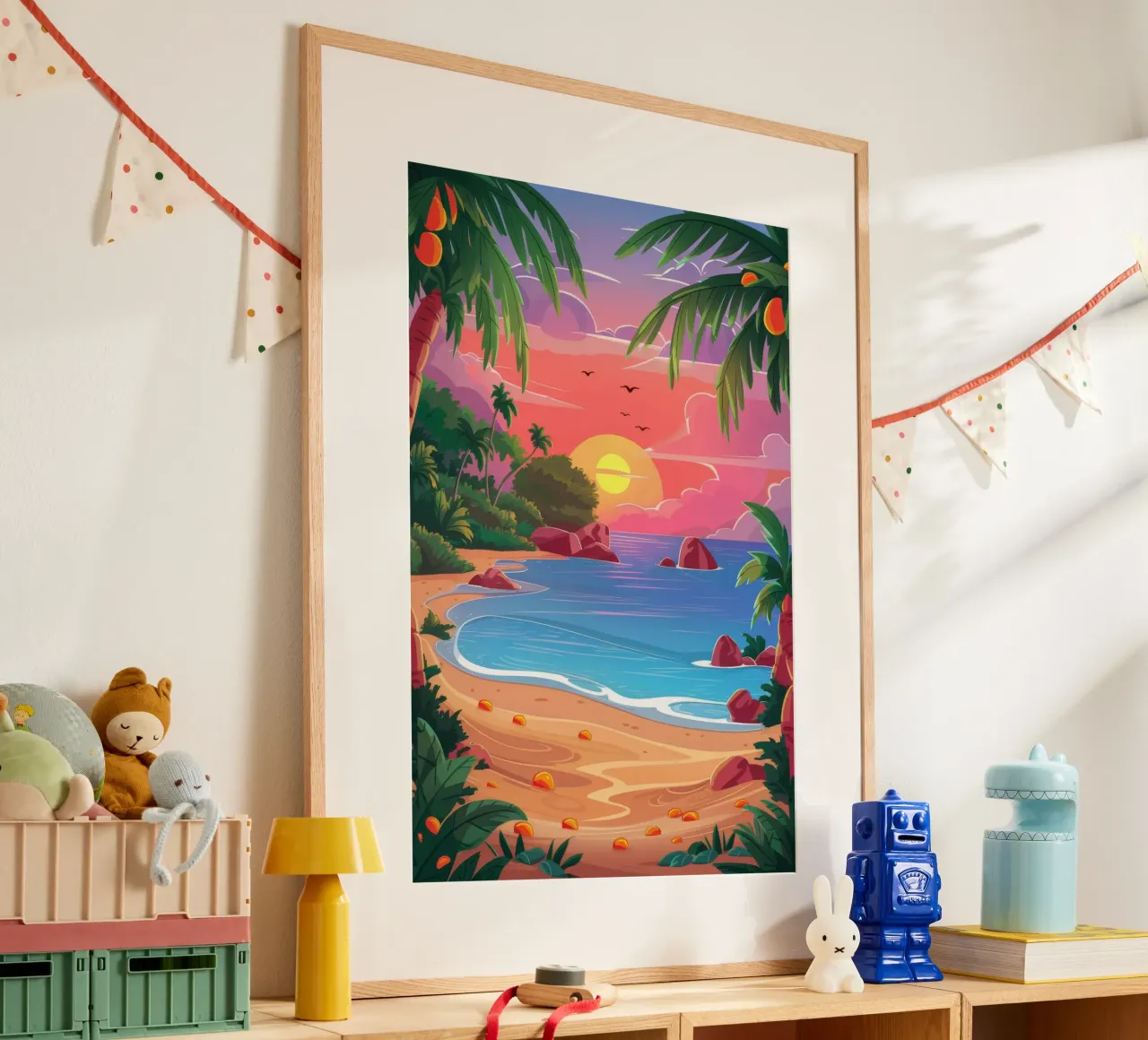Sunset Beach Tranquilidad poster con marco de aluminio de Paez Harmony