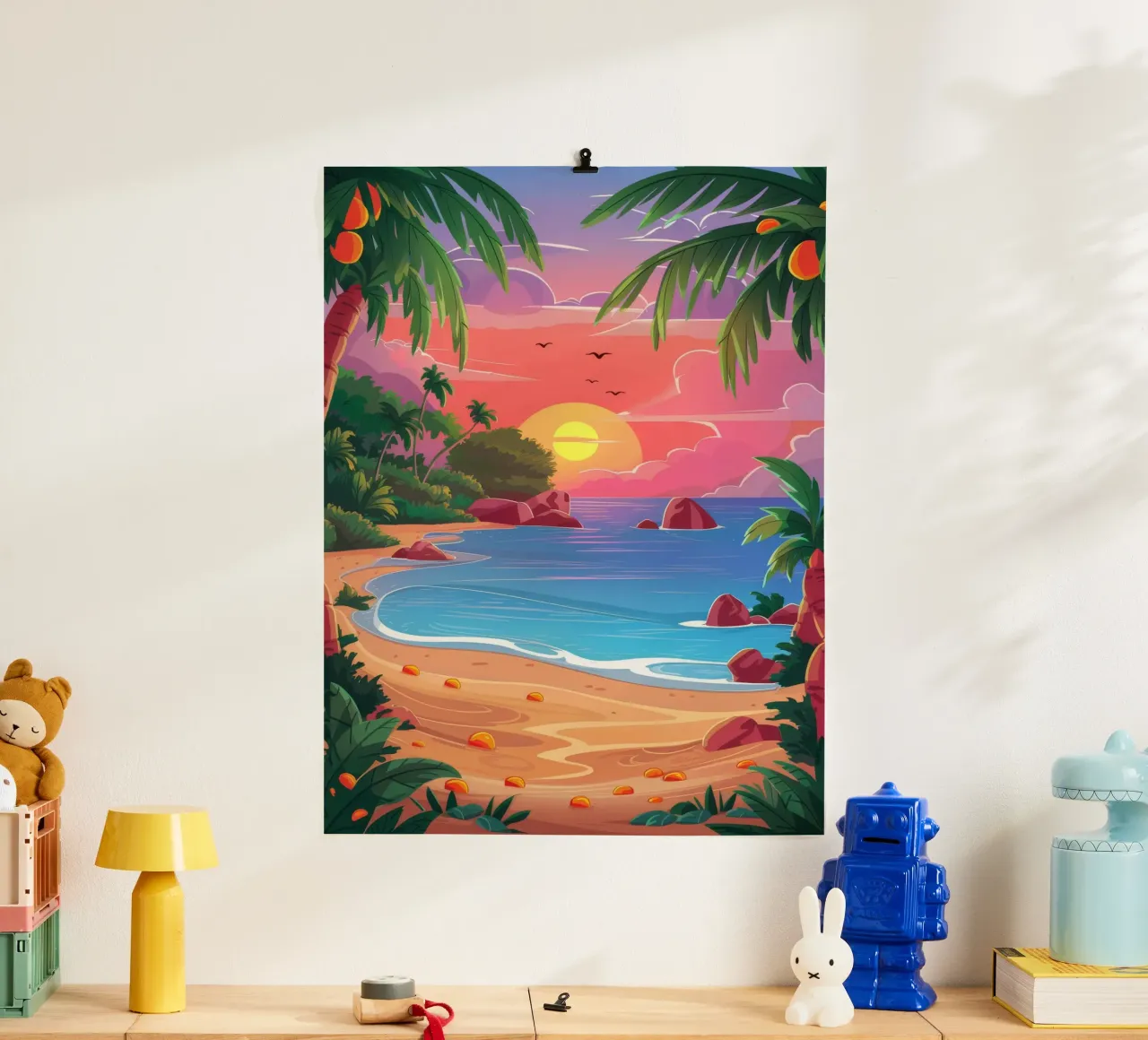 Sunset Beach Tranquilidad poster con marco de aluminio de Paez Harmony