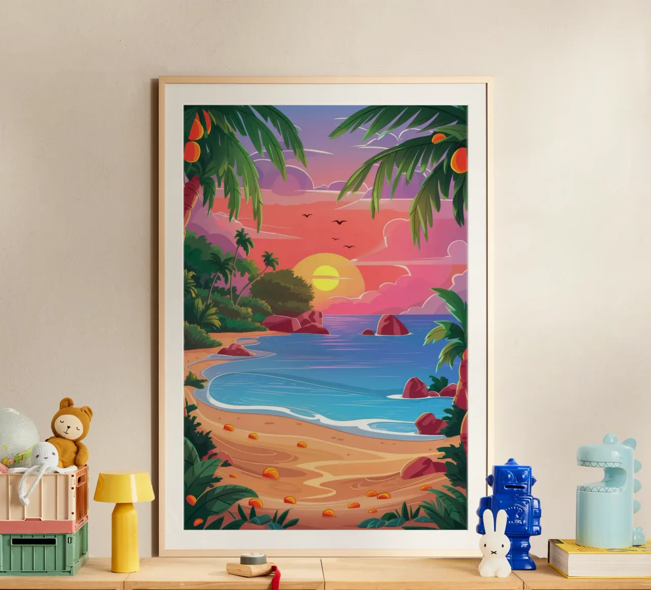 Sunset Beach Tranquilidad poster con marco de aluminio de Paez Harmony