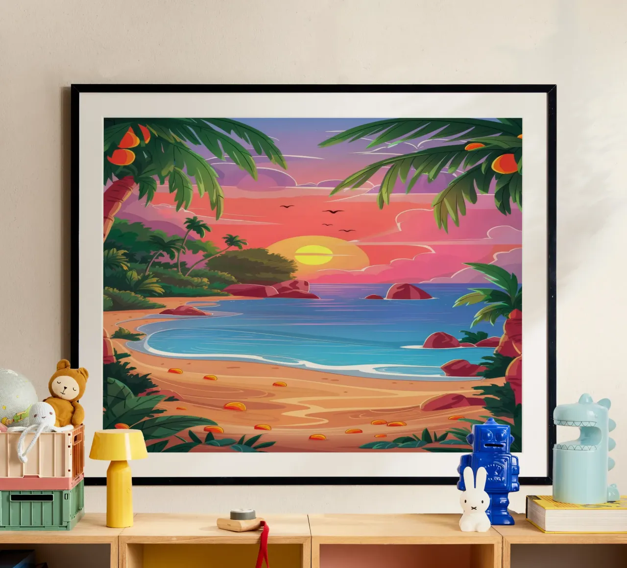 Sunset Beach Tranquilidad poster con marco de aluminio de Paez Harmony