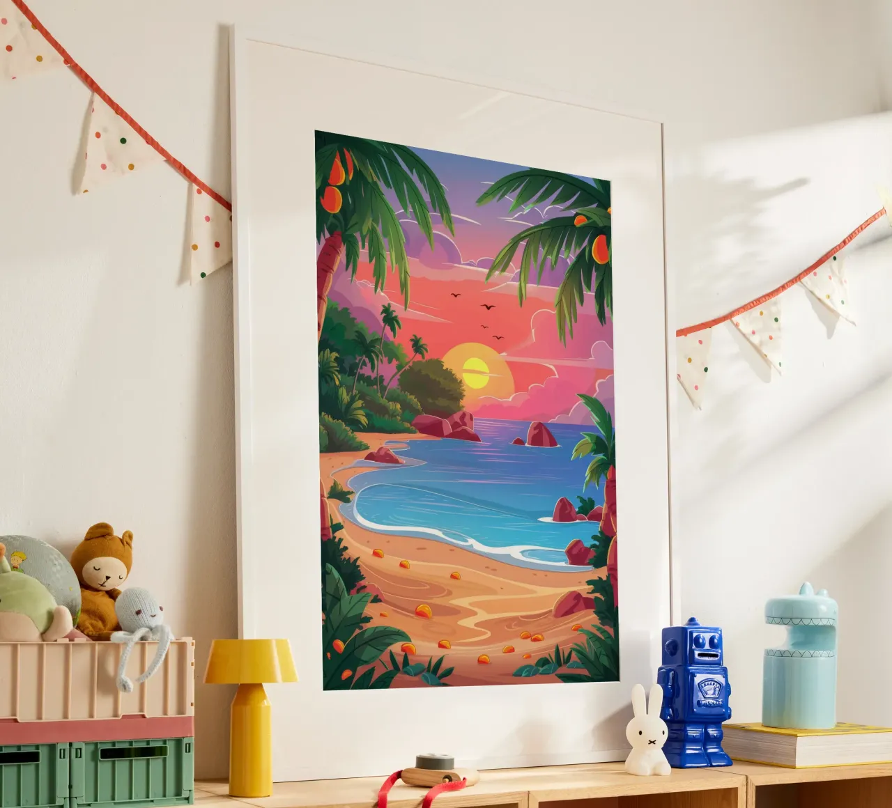 Sunset Beach Tranquilidad poster con marco de aluminio de Paez Harmony