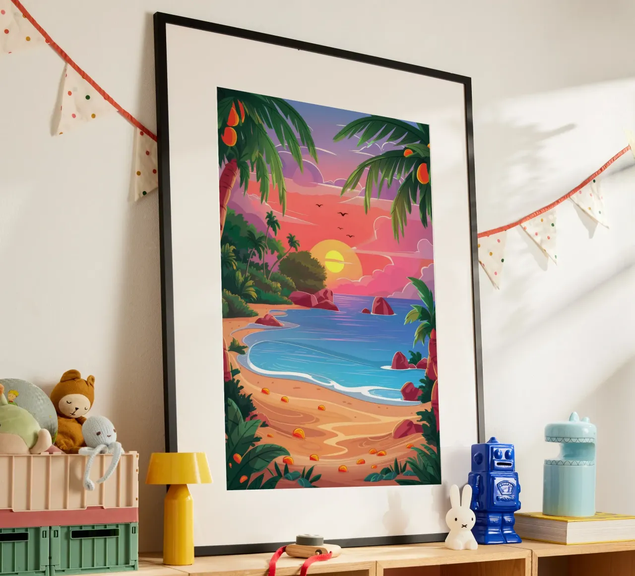 Sunset Beach Tranquilidad poster con marco de aluminio de Paez Harmony